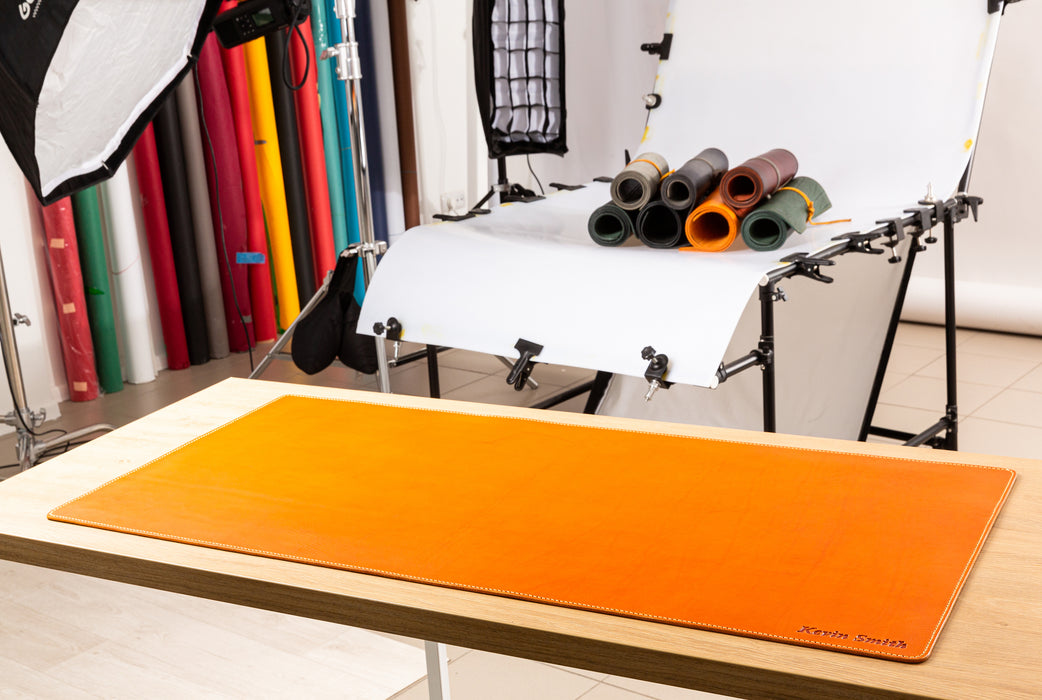 Premium Orange Thick Leather Desk Pad 4mm | For Those Who Value Substance