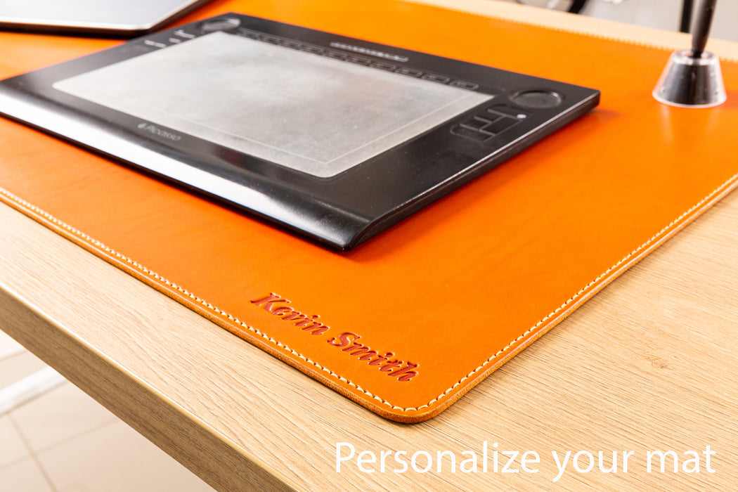 Premium Orange Thick Leather Desk Pad 4mm | For Those Who Value Substance