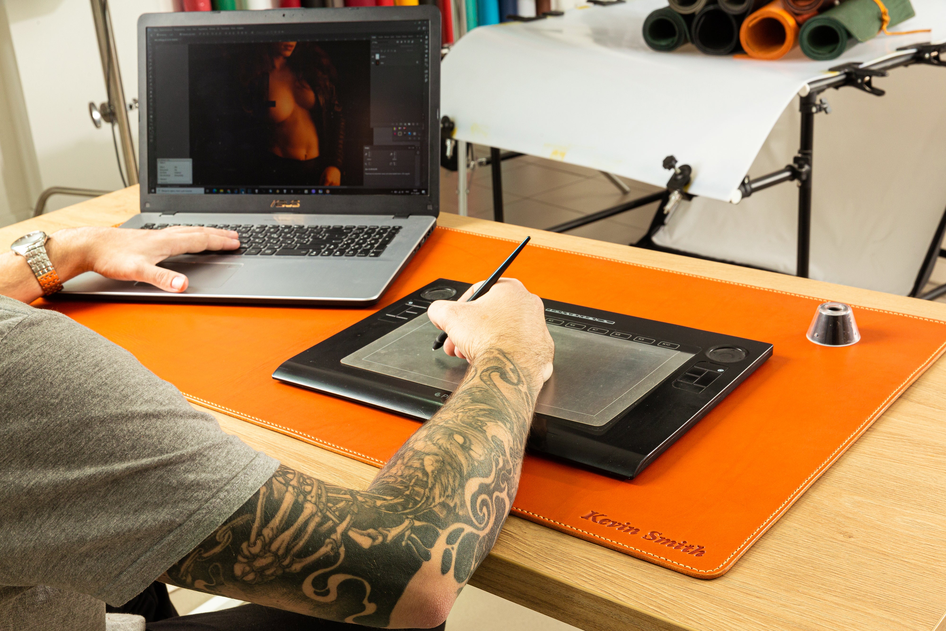 Premium Orange Leather Desk Mat | 4mm Thick Leather Desk Pad | For Those Who Value Substance | Mureli