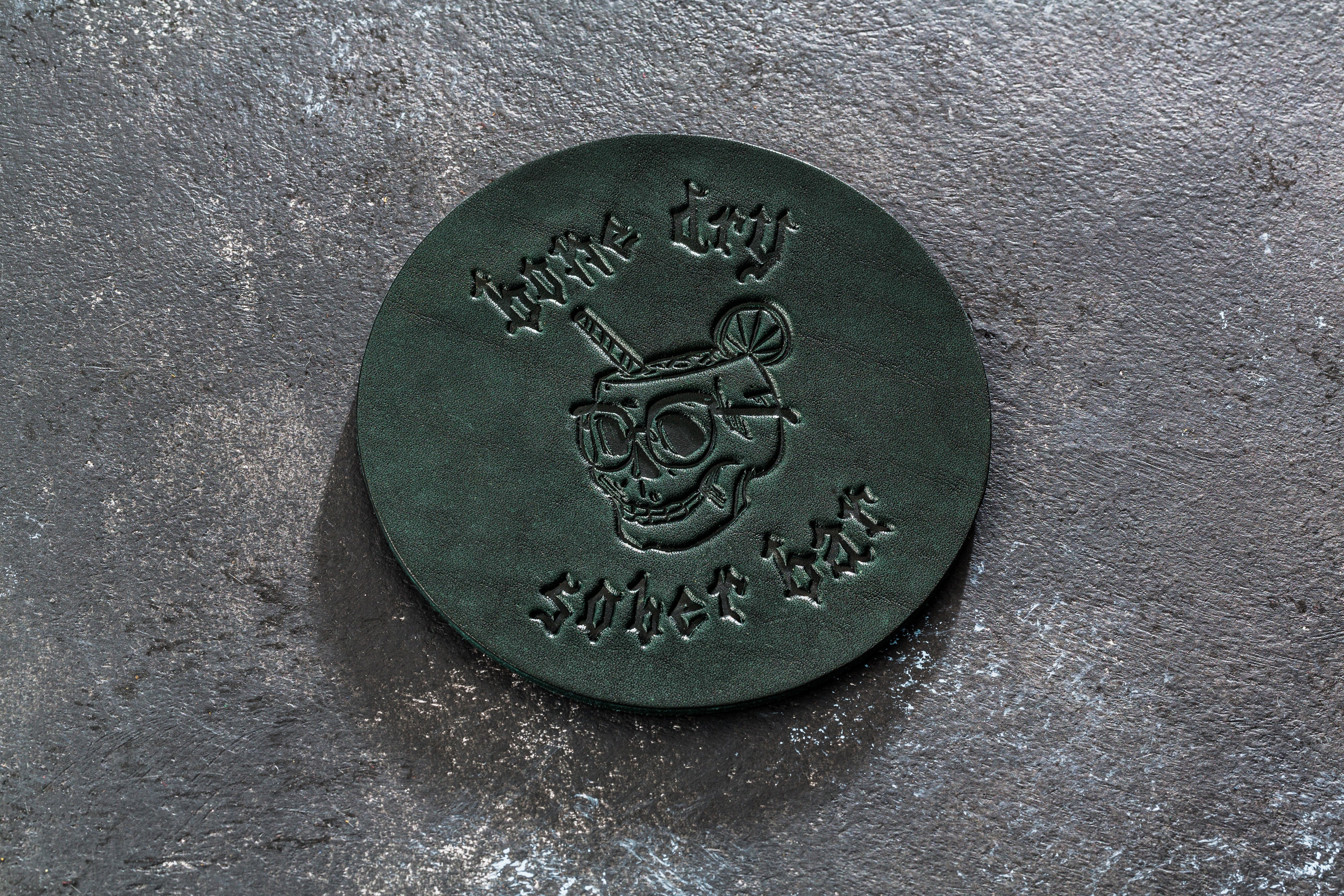 Rustic Green Leather Coasters – Set of 4 with Custom Branding Option