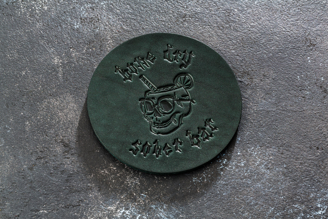 Rustic Green Leather Coasters – Set of 4 with Custom Branding Option