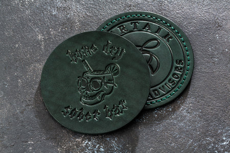 Set of Green Leather Coasters – Personalized Gift for Him or Business