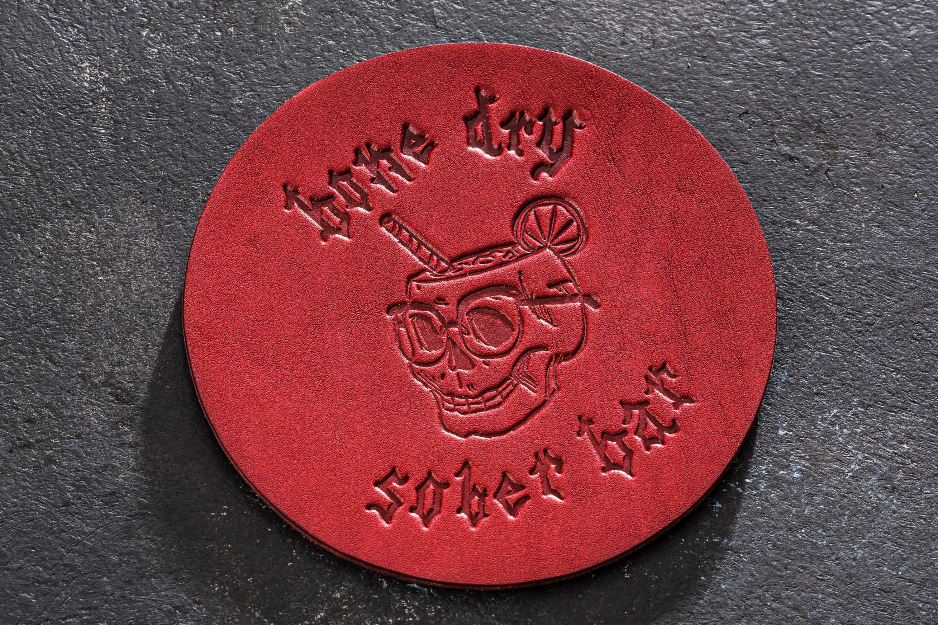 Red Leather Coaster Set – Personalized Drink Coasters with Logo or Monogram