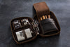 Dark Brown Leather Cigar Case with Flask Pocket | Personalized Travel Gift for Men