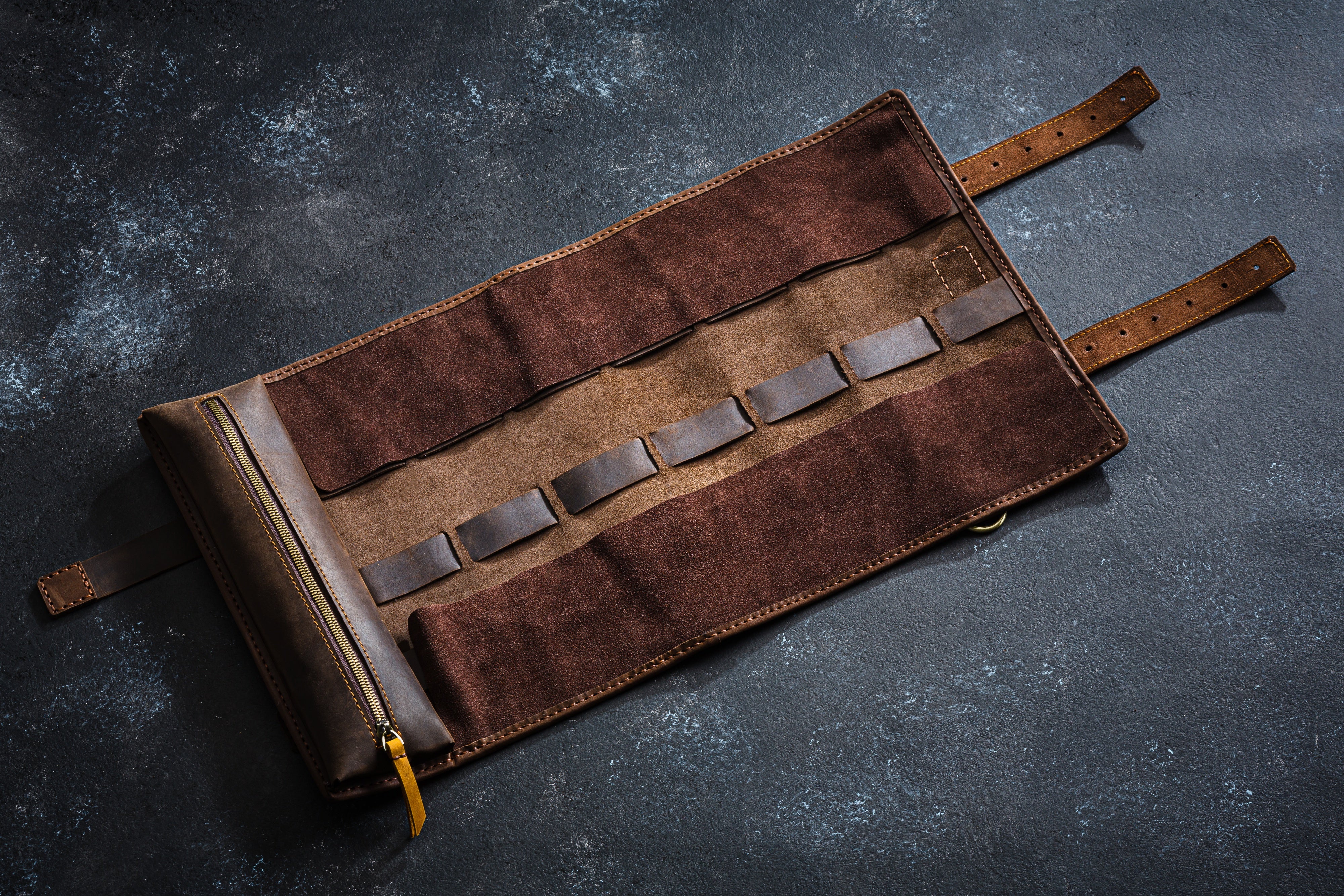 Handmade leather organizer with zippered pouch