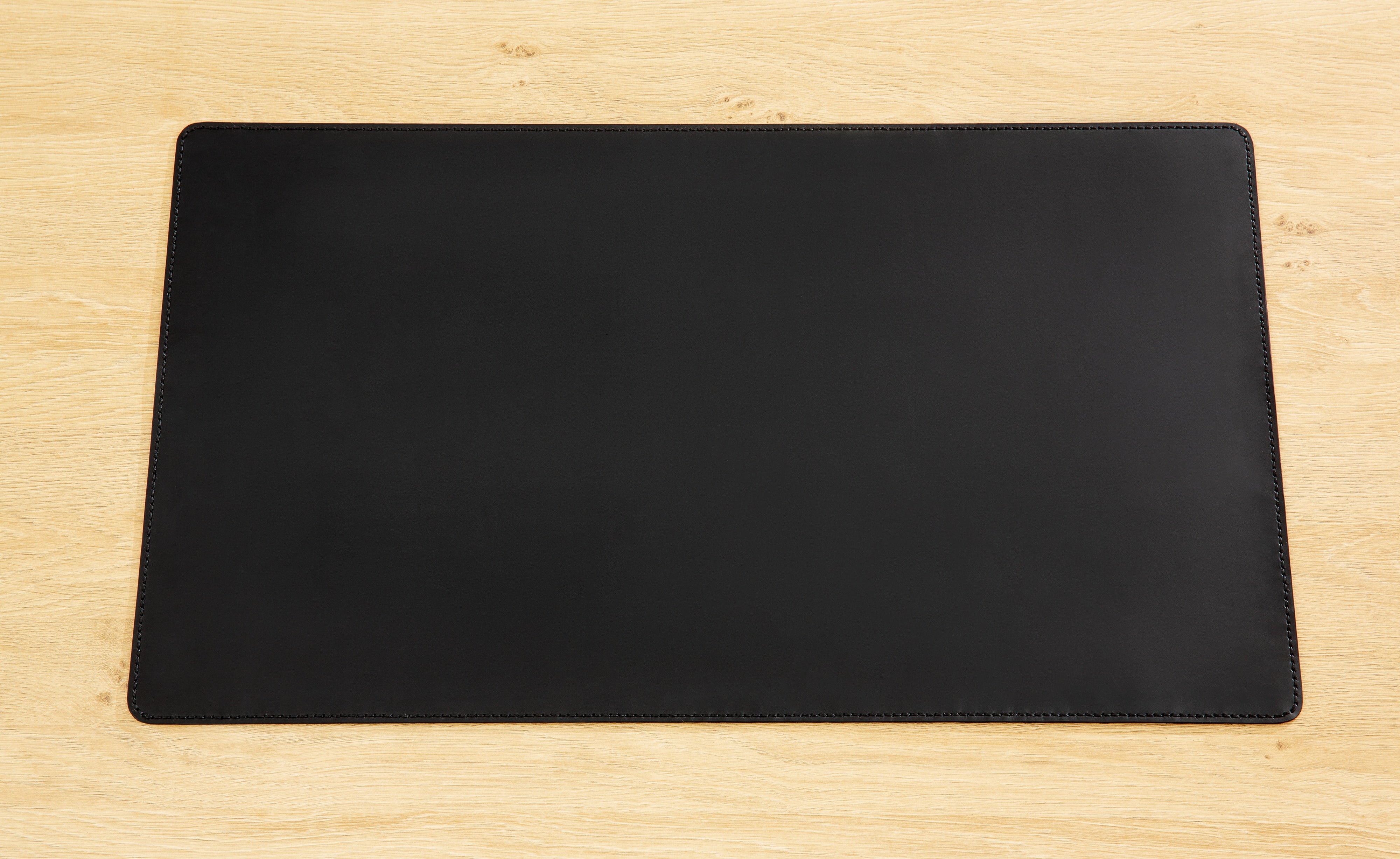black thread Soft Black Leather Desk mat