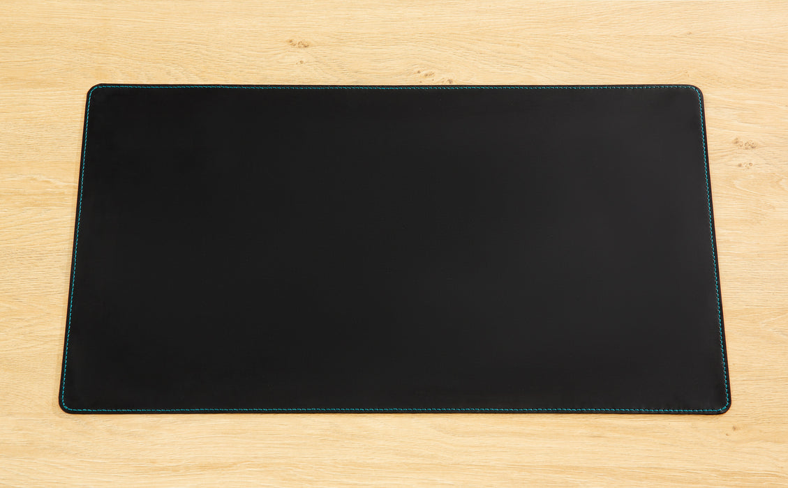 blue thread Soft Black Leather Desk mat