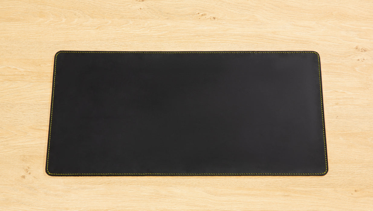 green thread Soft Black Leather Desk mat