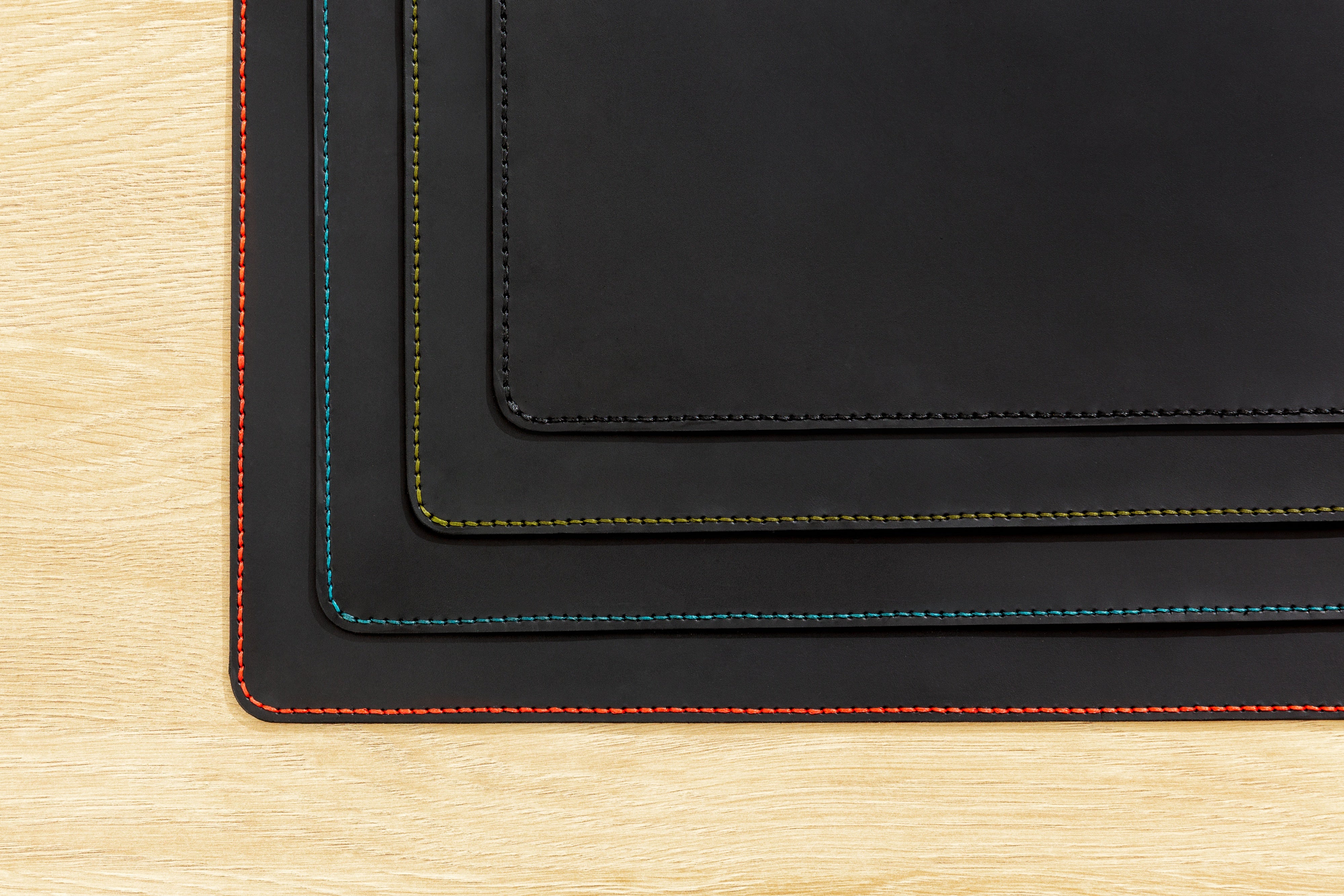 Soft Black Leather Desk Pad blue green red black thread