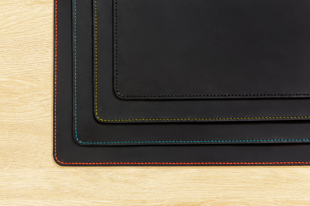 Soft Black Leather Desk Pad blue green red black thread
