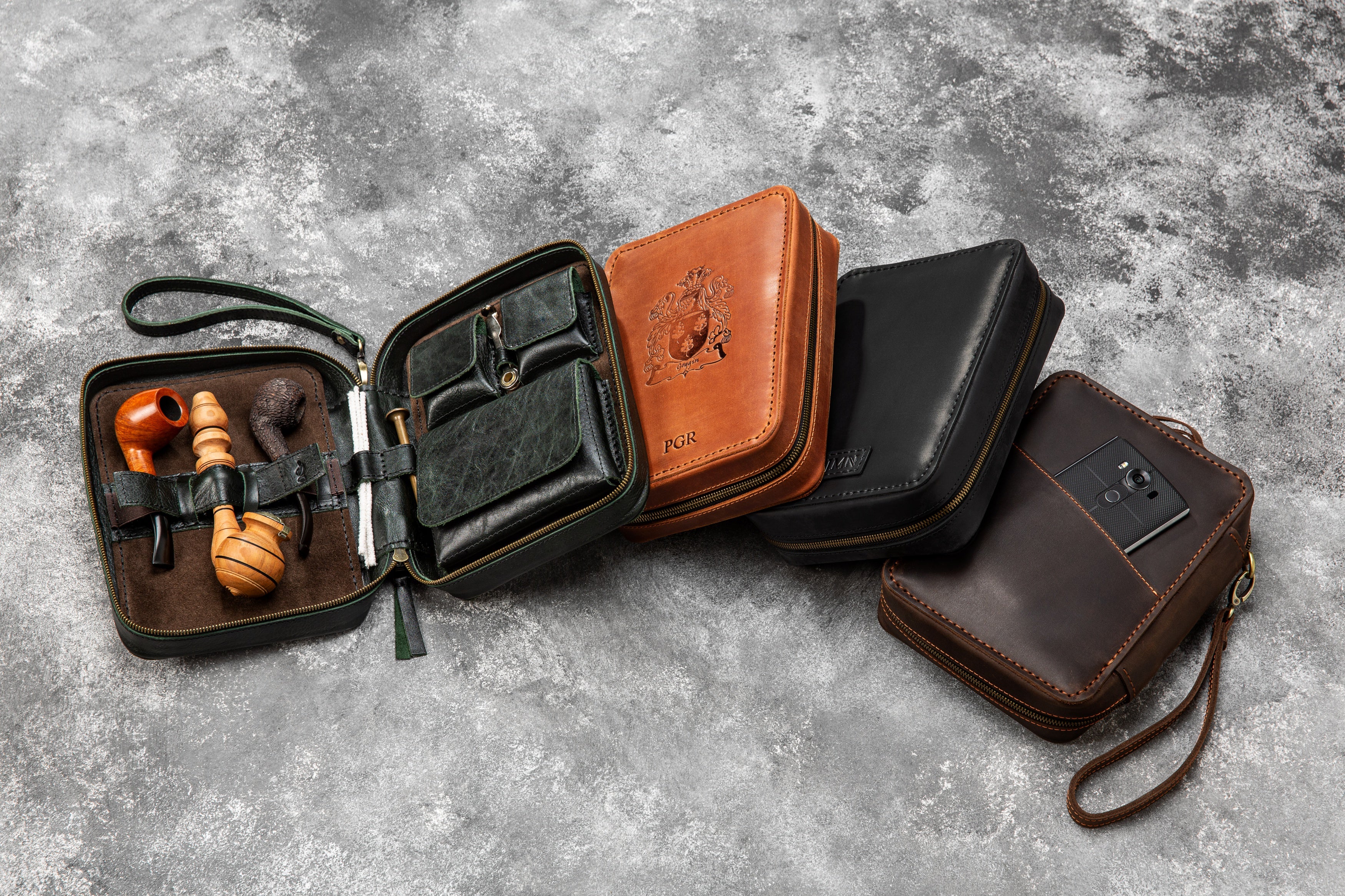 Personalized Leather Green Leather Organizer for Tobacco Pipes Accessories – A Premium Ritual