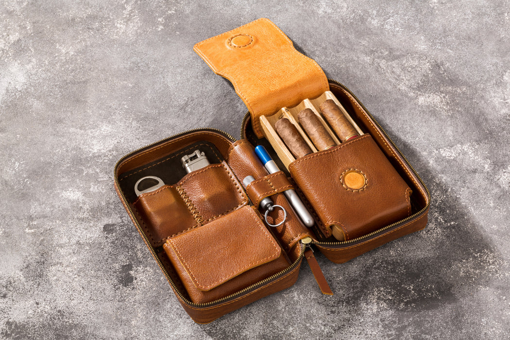 Light Brown Cigar Case from the Hephaestus Series  with wood frame