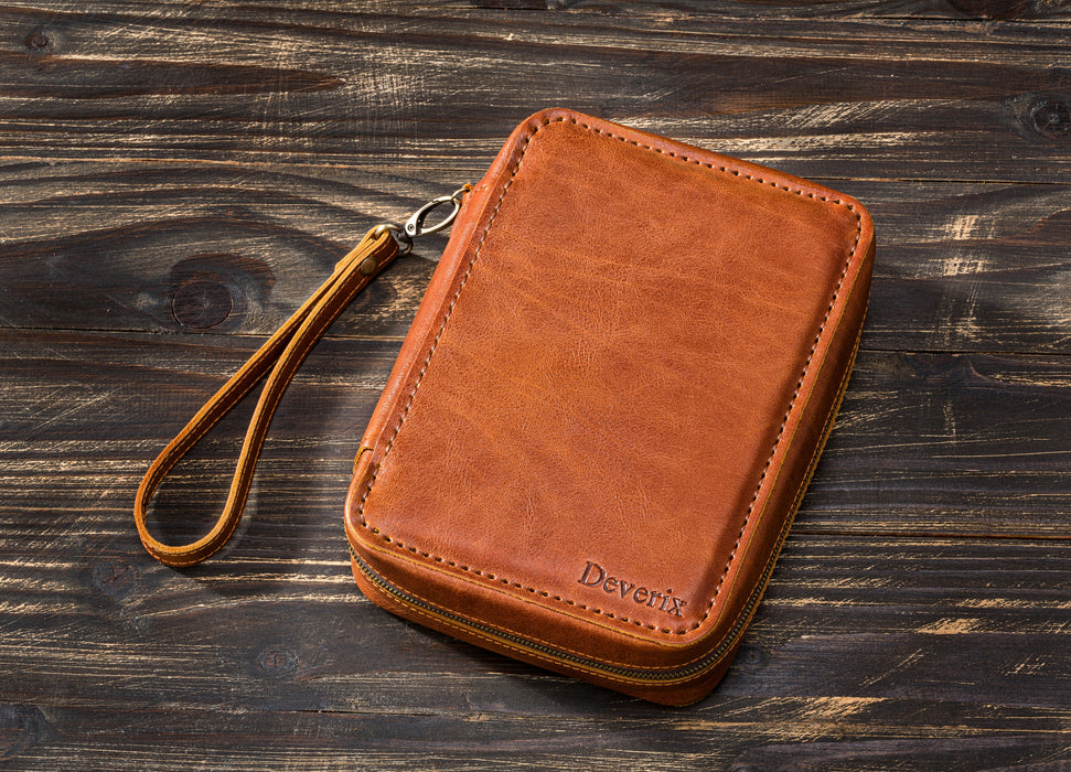 leather travel cigar case with handle