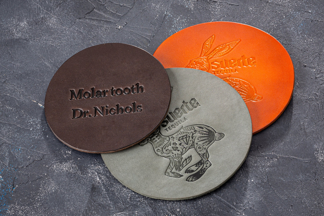 Custom Brown Leather Coaster Set – Ideal Gift for Men or Clients