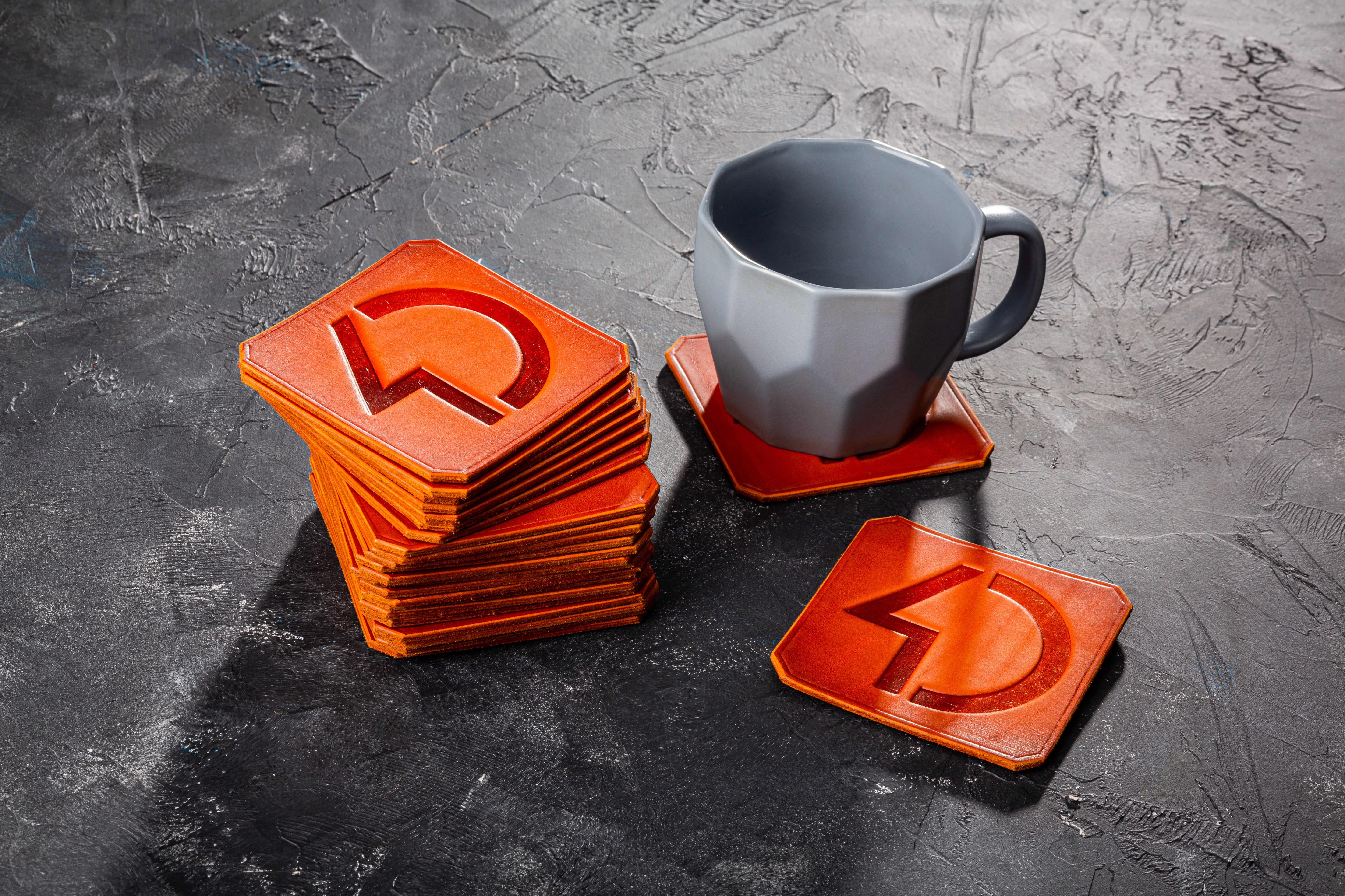 Mureli Workshop custom square leather coasters with logo, 4mm waxed leather