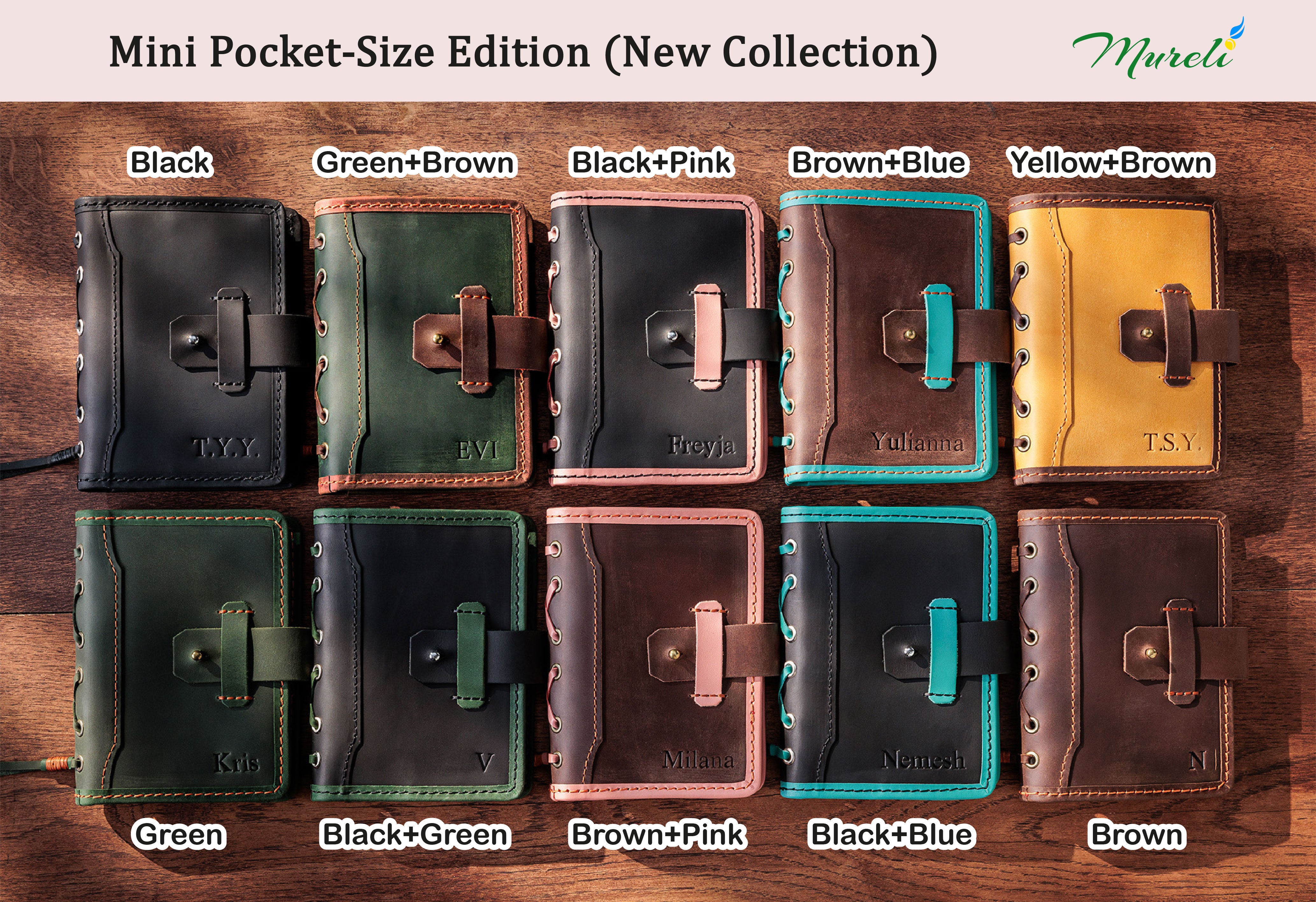 Green Personalized Leather Mini Sketchbook Set — A6 Landscape — Mini Pocket-Size