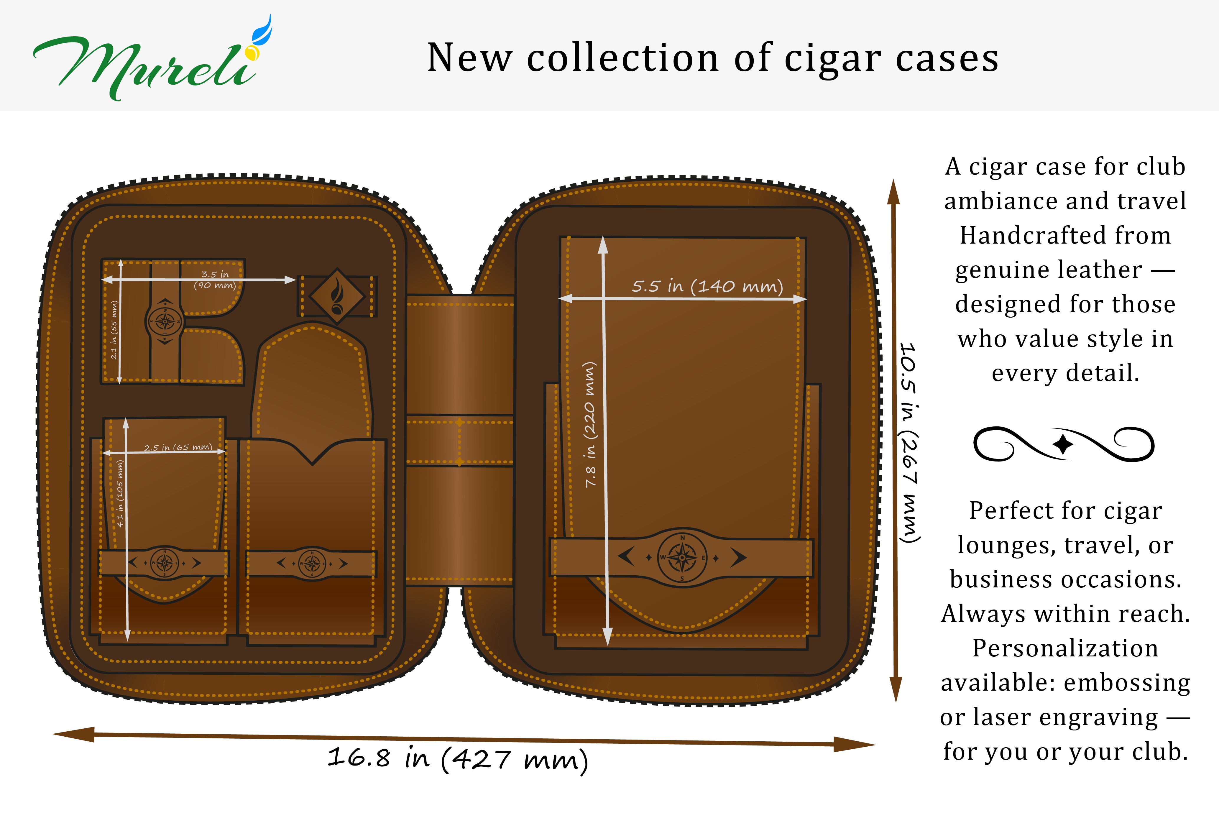 Personalized Red Leather Cigar Case with Custom Crest & Initials – Alumni & Club Member Gift | Mureli