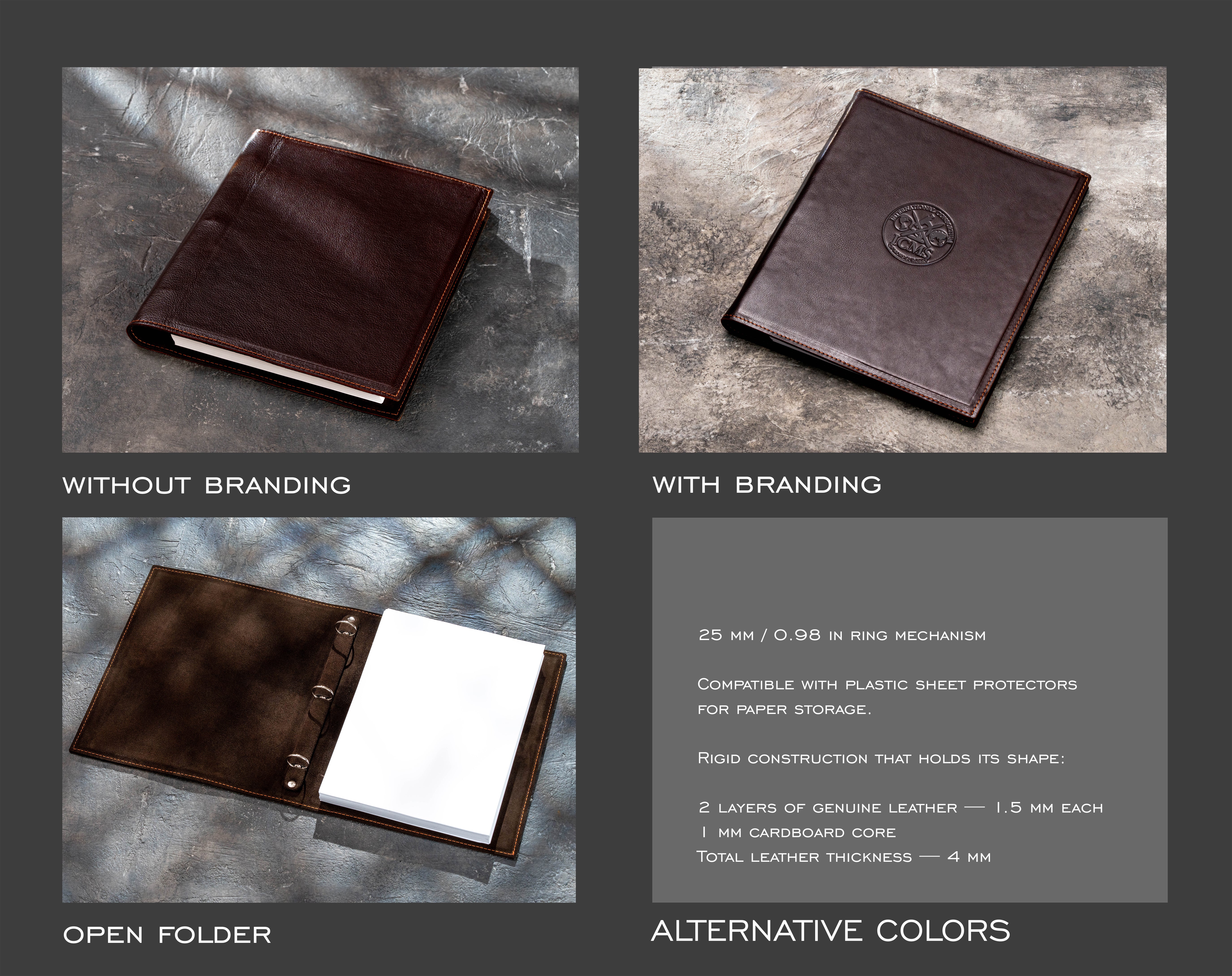 Personalized Dark Brown Leather Construction Project Binder for Quantity Surveyors & Cost Managers | Mureli