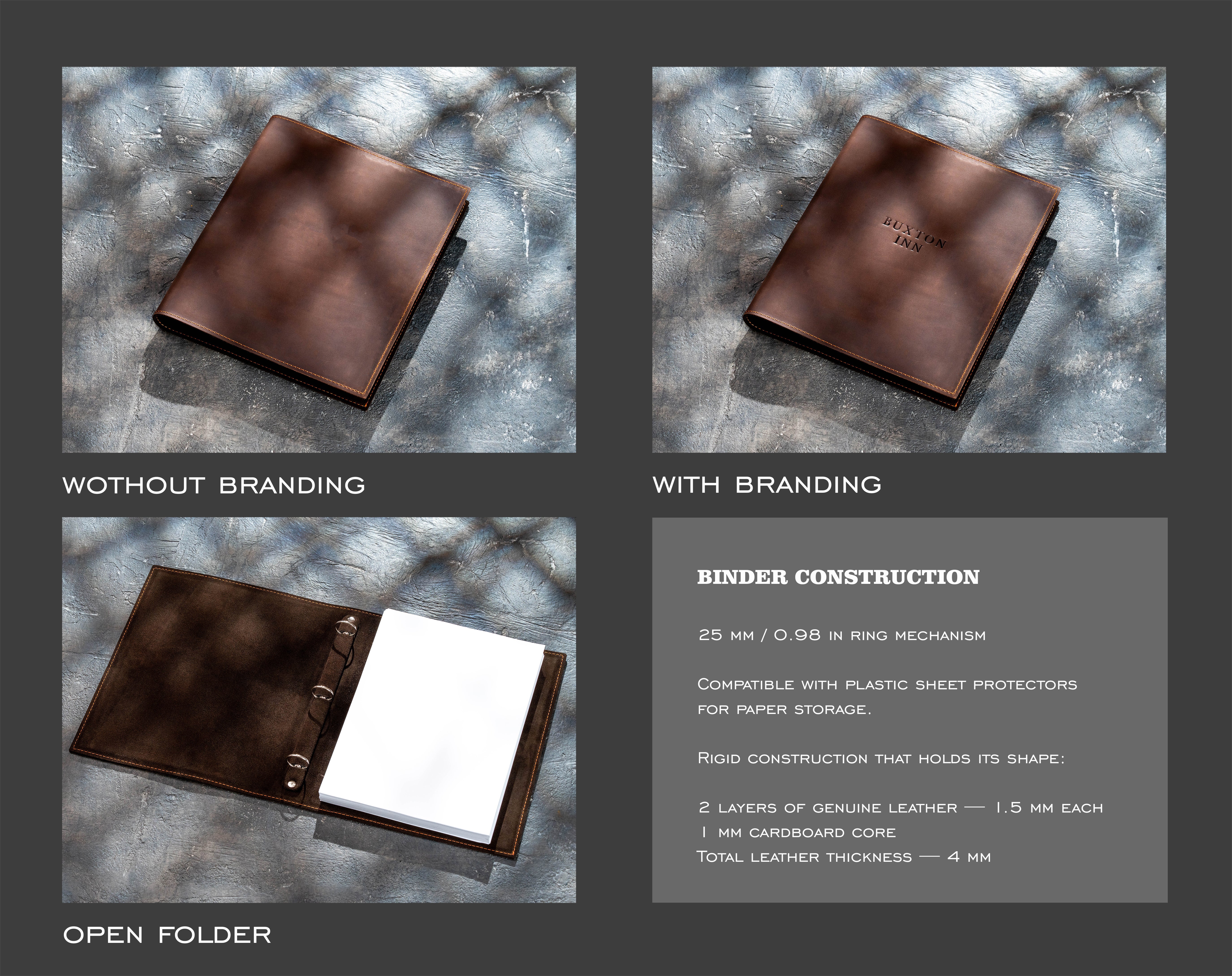 Brown Leather 3-Ring Binder for 8.5 × 11 in and A4 Paper | Mureli