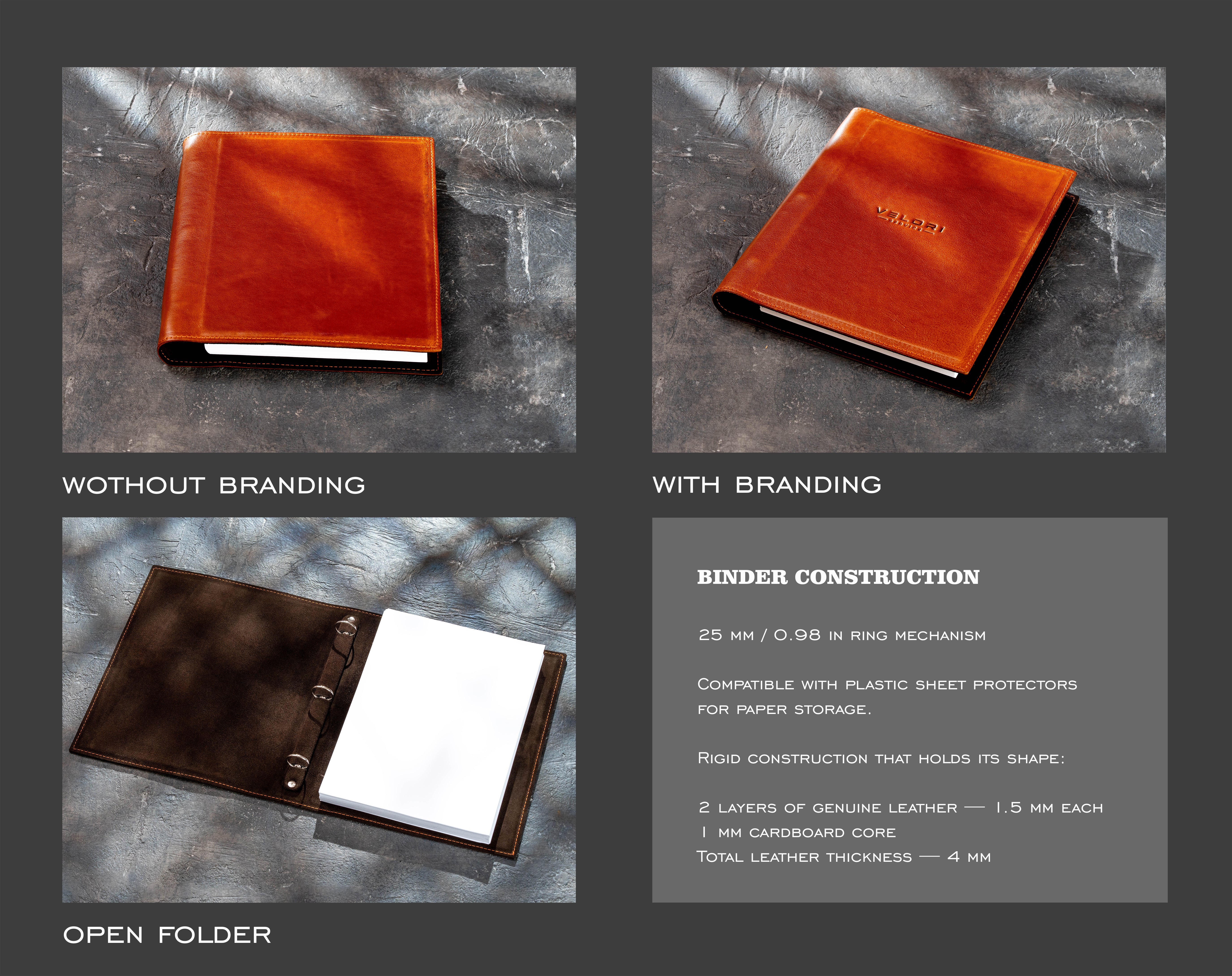 Camel Leather 3-Ring Binder Folder for 8.5 × 11 Paper | Mureli