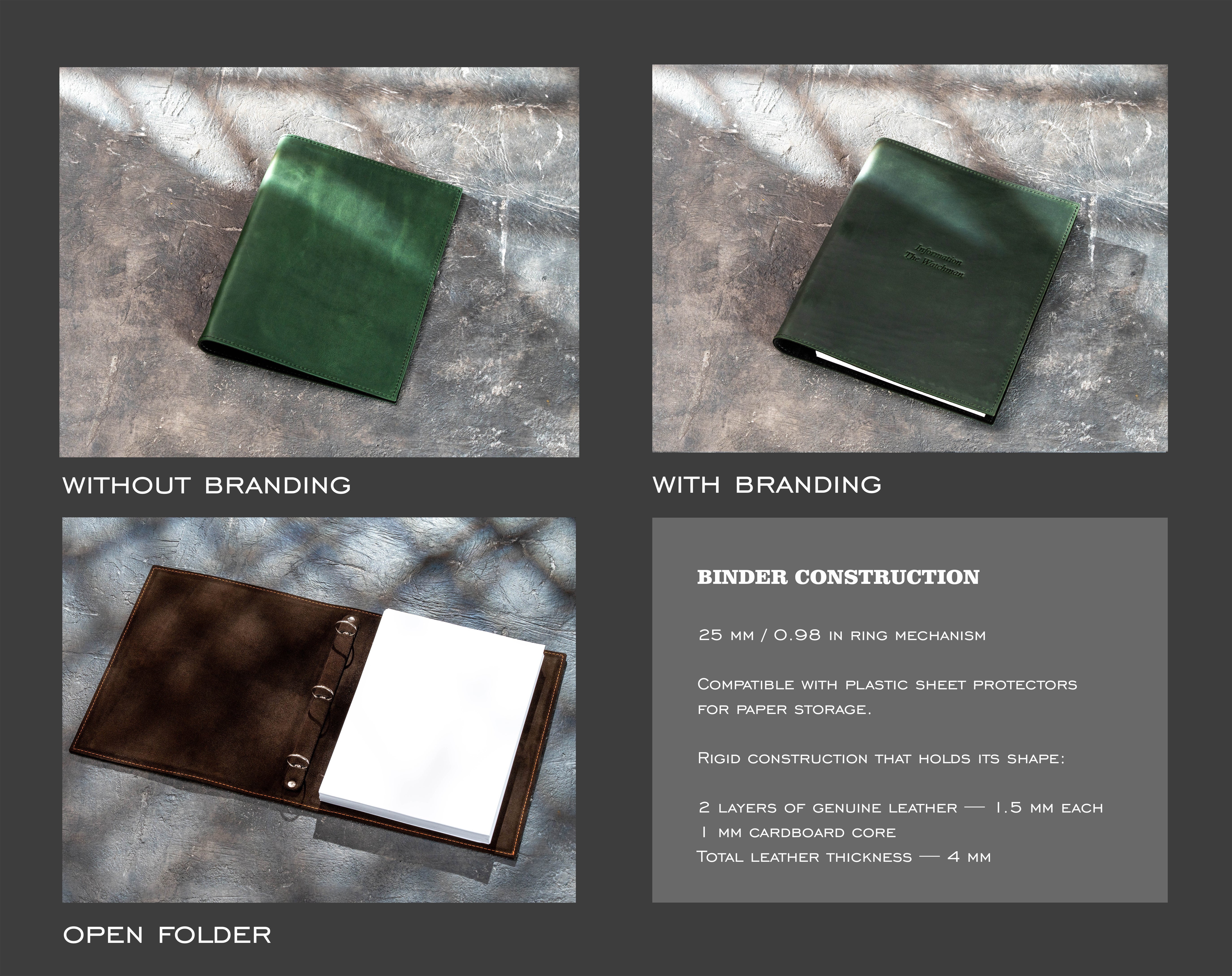 Green Leather Information Binder for A4 & Letter Documents | Mureli