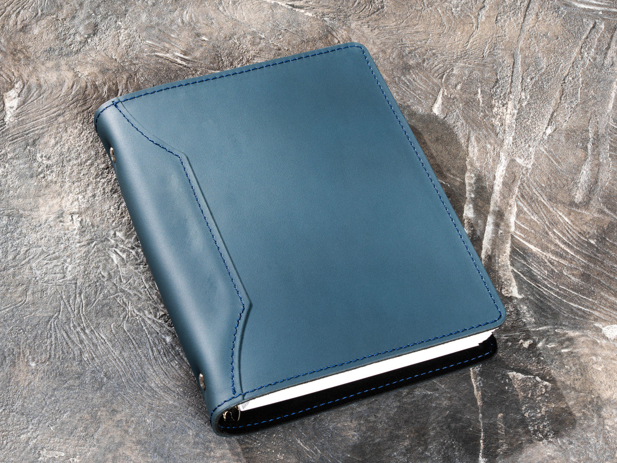Slate Blue custom logo leather notebook with smooth finished cover for corporate gifts