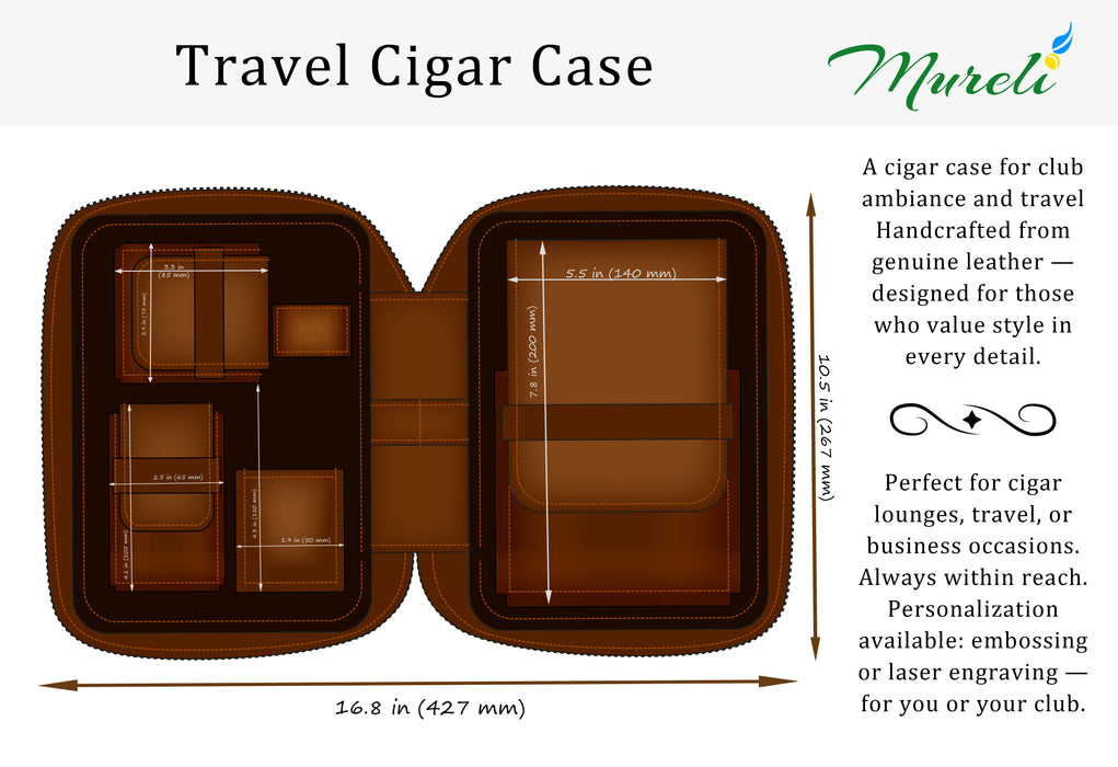 Base  brown leather cigar case model of 2021 with personalization options