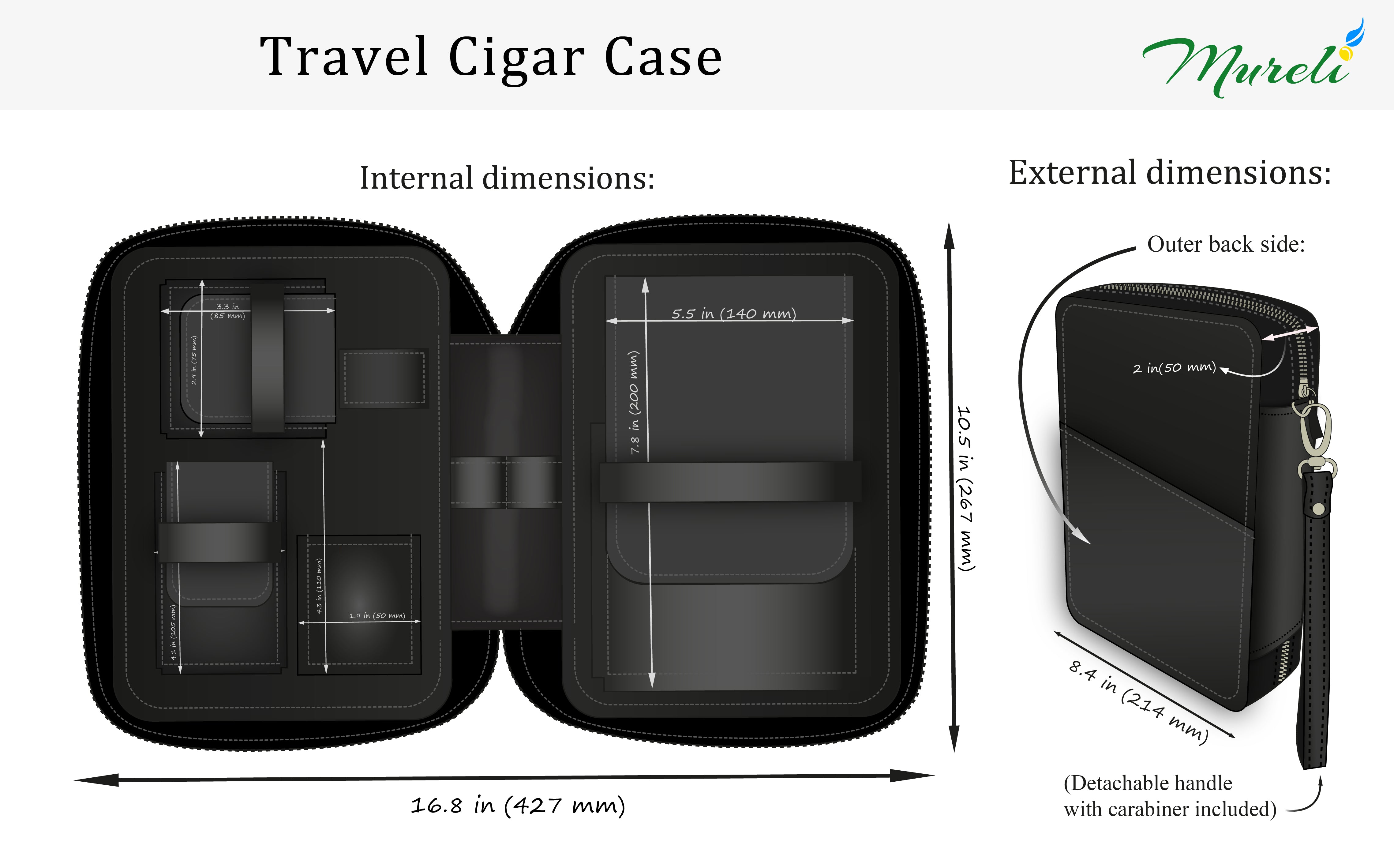 Chestnut Leather Cigar Travel Case with Flask Slot | Custom Engraved Gift for Him