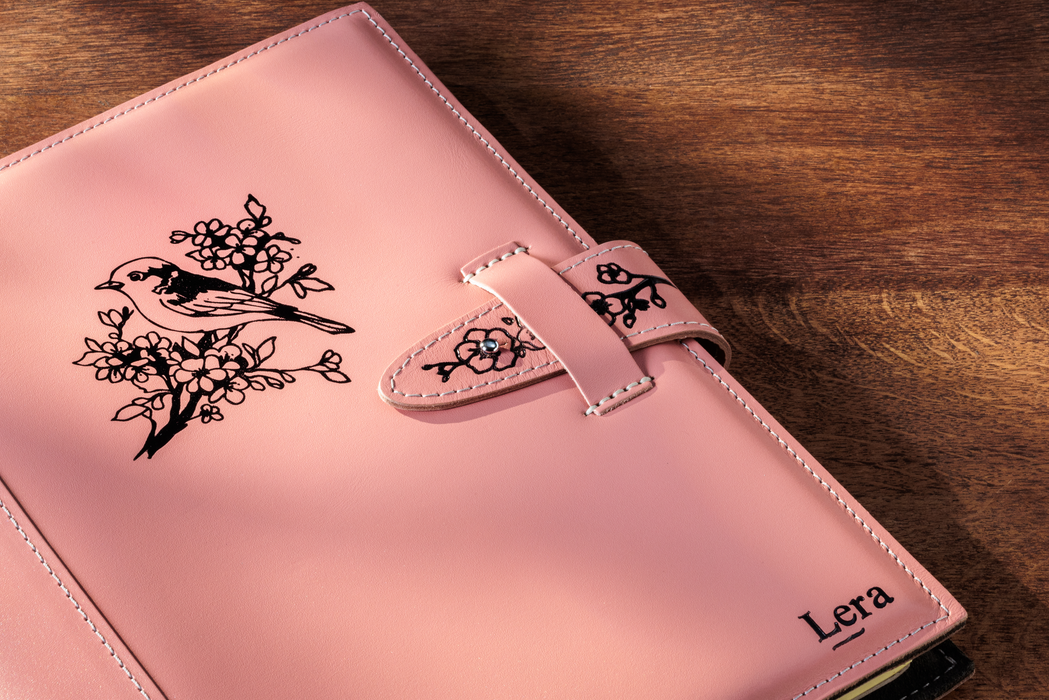 Stylized Personalized Pink Leather Portfolio Folder A4 | Women’s Document Organizer with Your Name