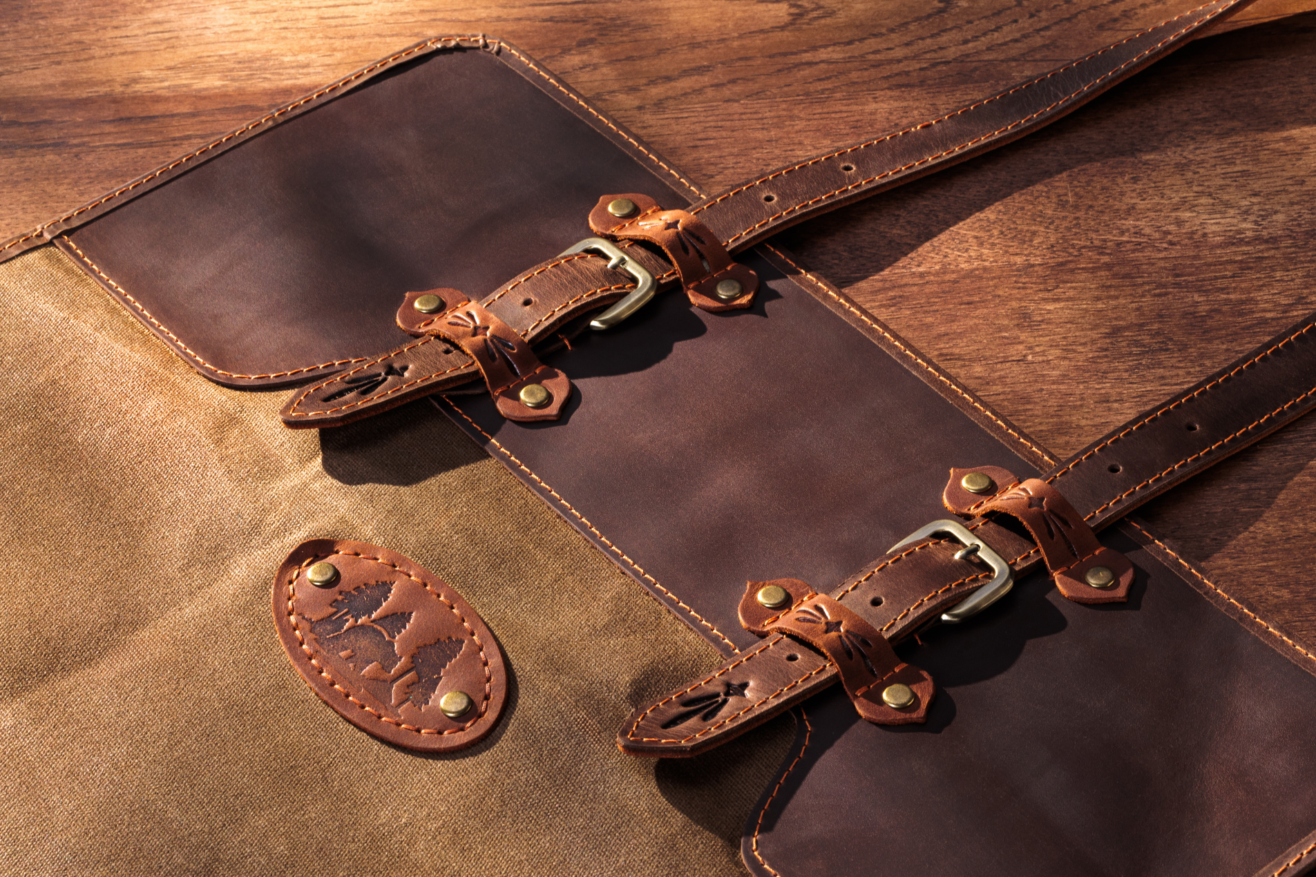 Leather Firewood Carrier Tote – Rustic Log Bag with Bear Design & Personalized Tag for Fireplace, Camping & Outdoor Use