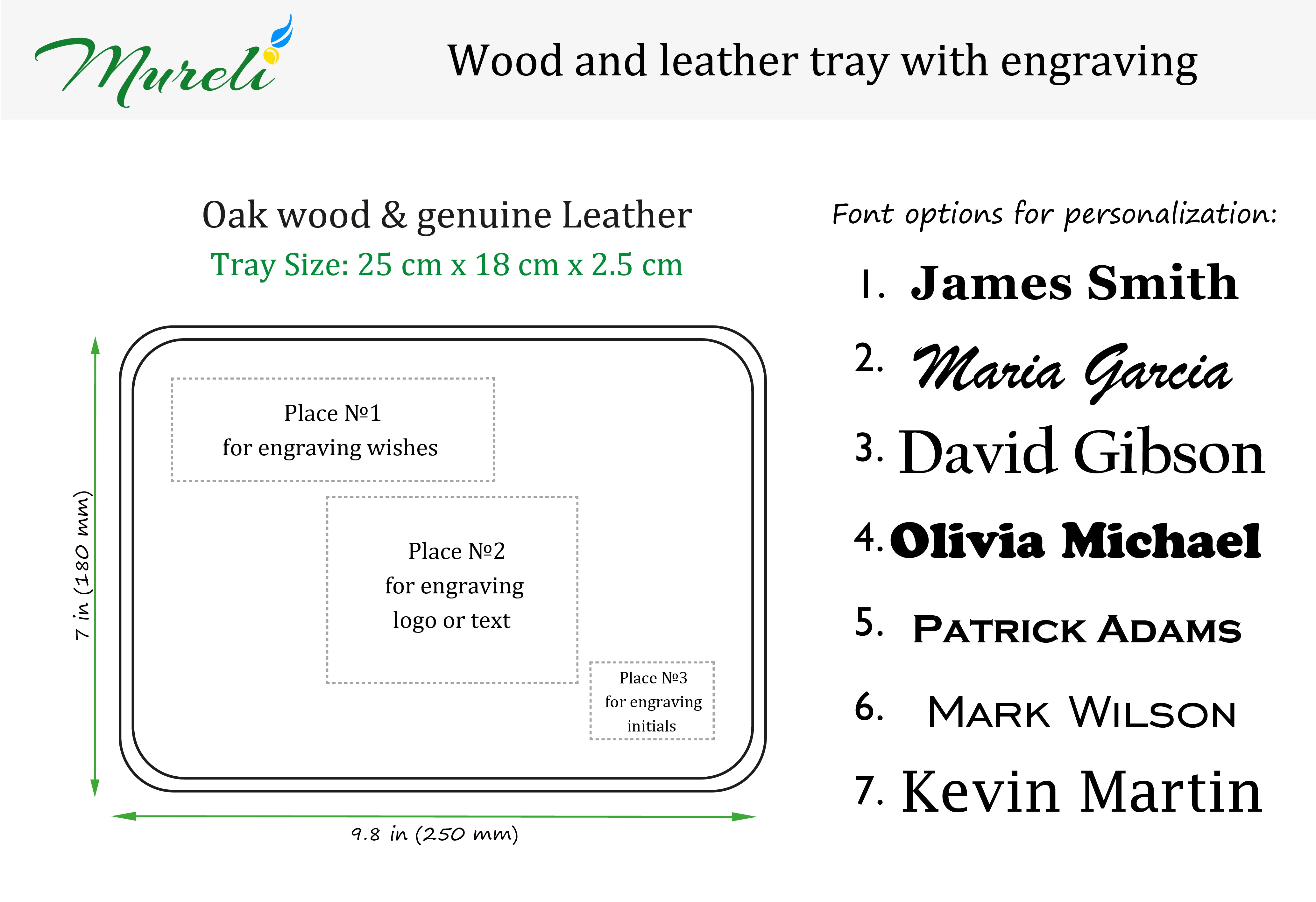 Personalized Oak Wood Valet Tray with Forest Green Top-Grain Leather & Custom Engraving | Mureli