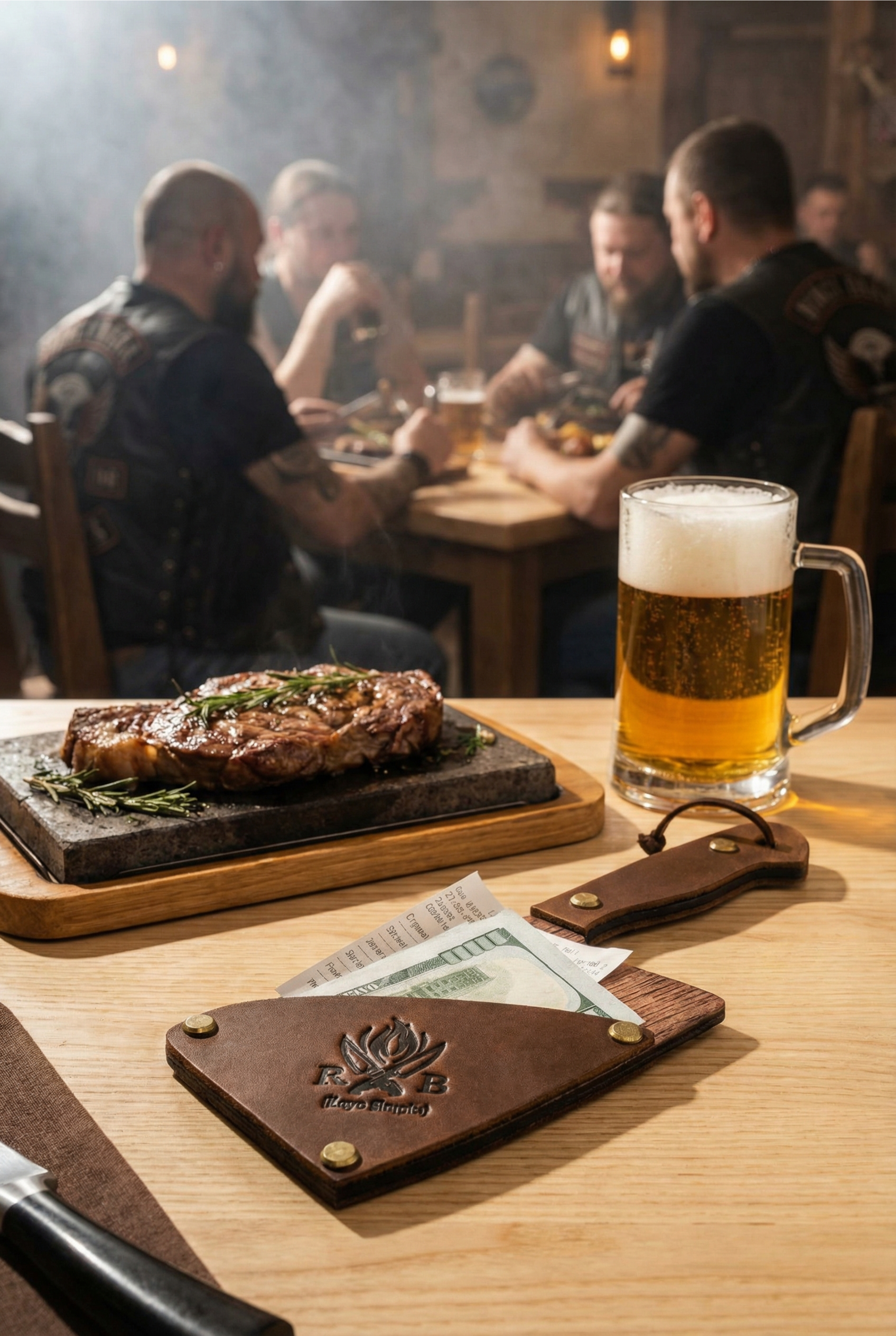 BBQ Knife Check Presenter | Custom Leather Bill Holder