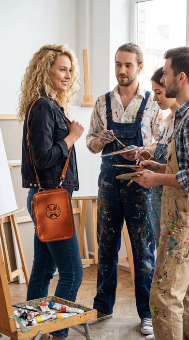 Premium Leather Artist Organizer Bag with Strap – Handmade Sketchbook Case | Personalized Gift for Creatives