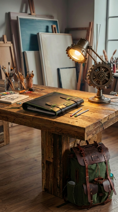 Personalized Black & Green Personalized Leather Sketchbook – La Vita by Mureli – Refillable Art Organizer with Zipper Pocket & Pencil Slots