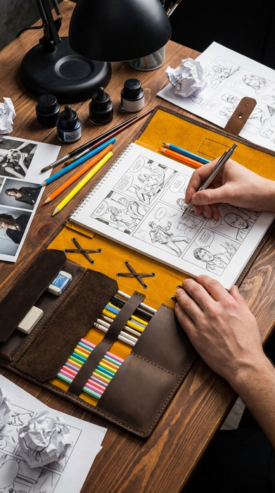 Custom Leather Sketchbook Holder | Large Journal and Sketchbook Organizer