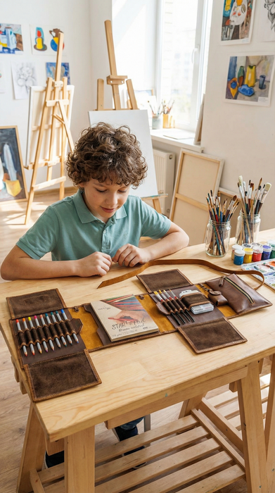 Travel Art Supplies Organizer | Leather Sketch Roll