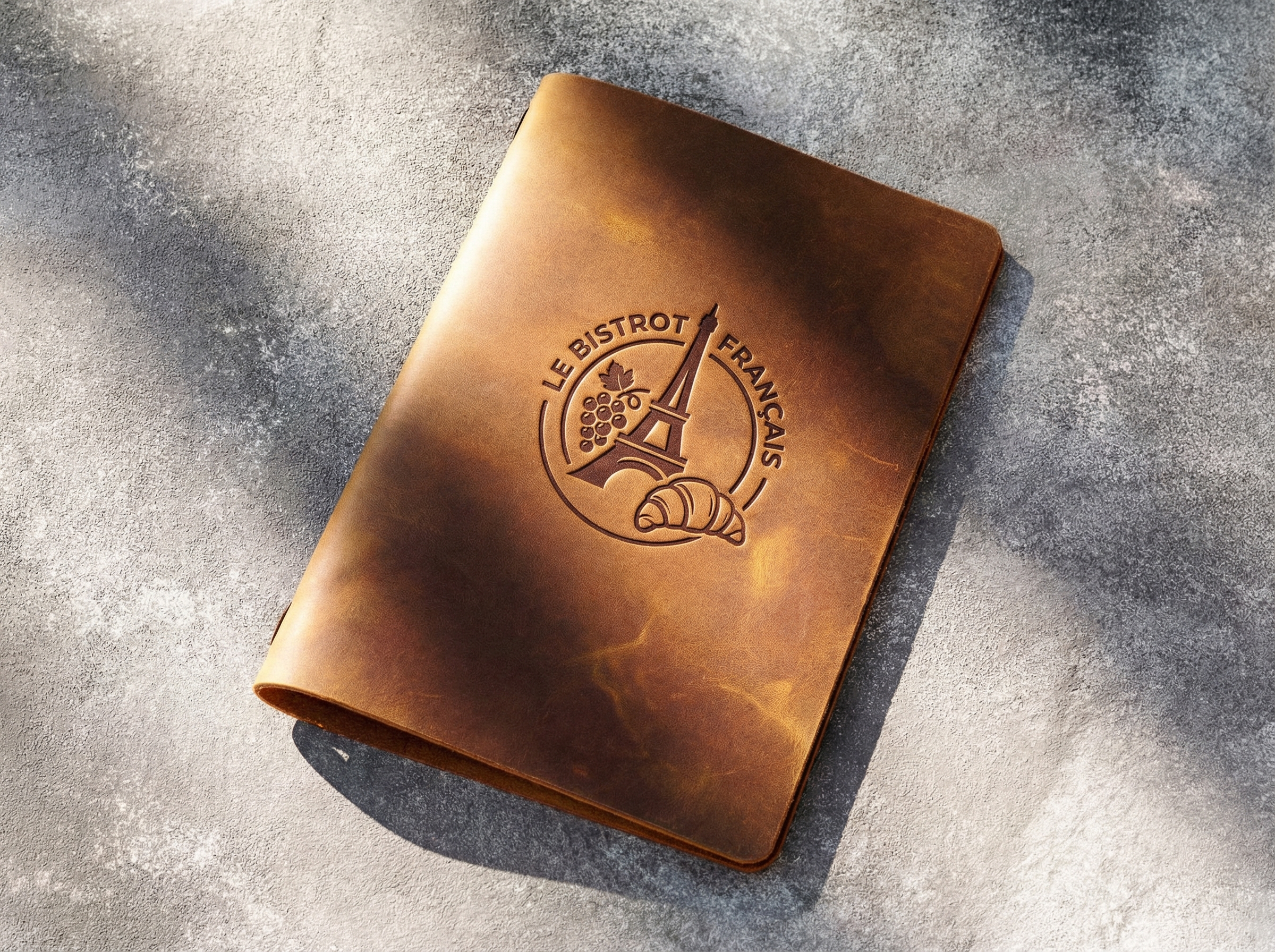 Vintage Brown Leather Menu Cover Elastic String Binding Restaurant Menu Folder