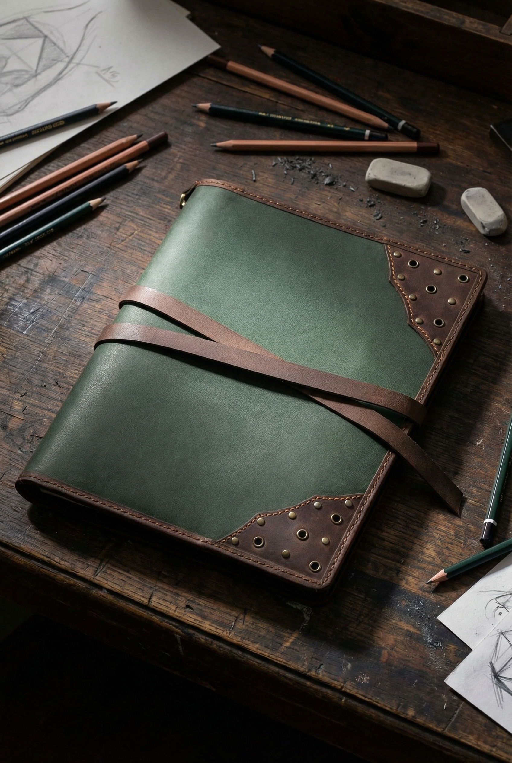 Leather Art Organizer with Pencils & Refillable Sketchbook | The Drawing Organizer with a Past
