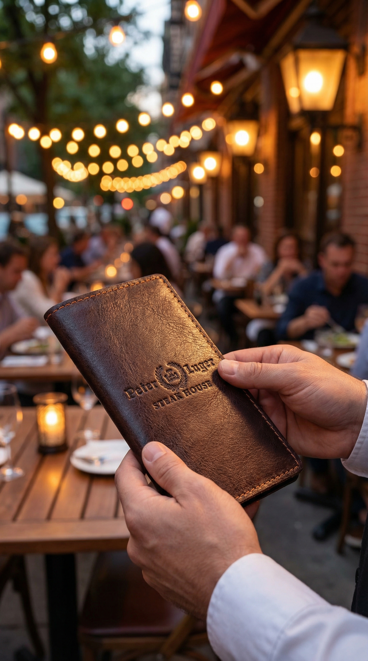 Steakhouse Check Presenter in Dark Brown Leather | Personalized
