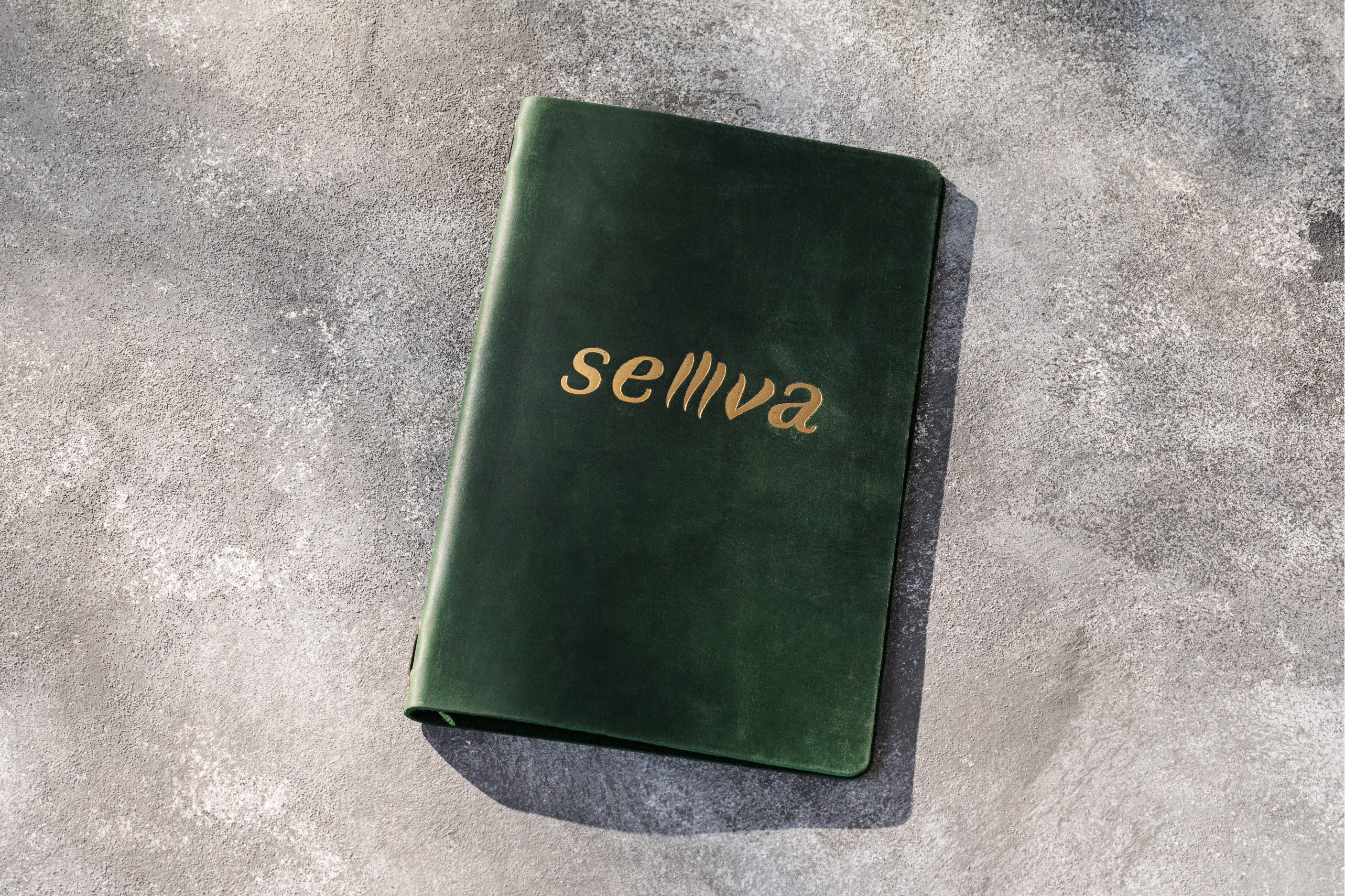 Green Leather Menu Folder with Logo | String-Bound Menu Cover