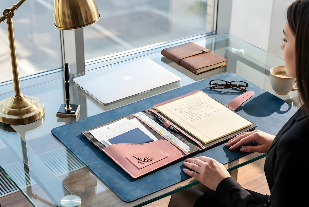 Stylized Personalized Pink Leather Portfolio Folder A4 | Women’s Document Organizer with Your Name