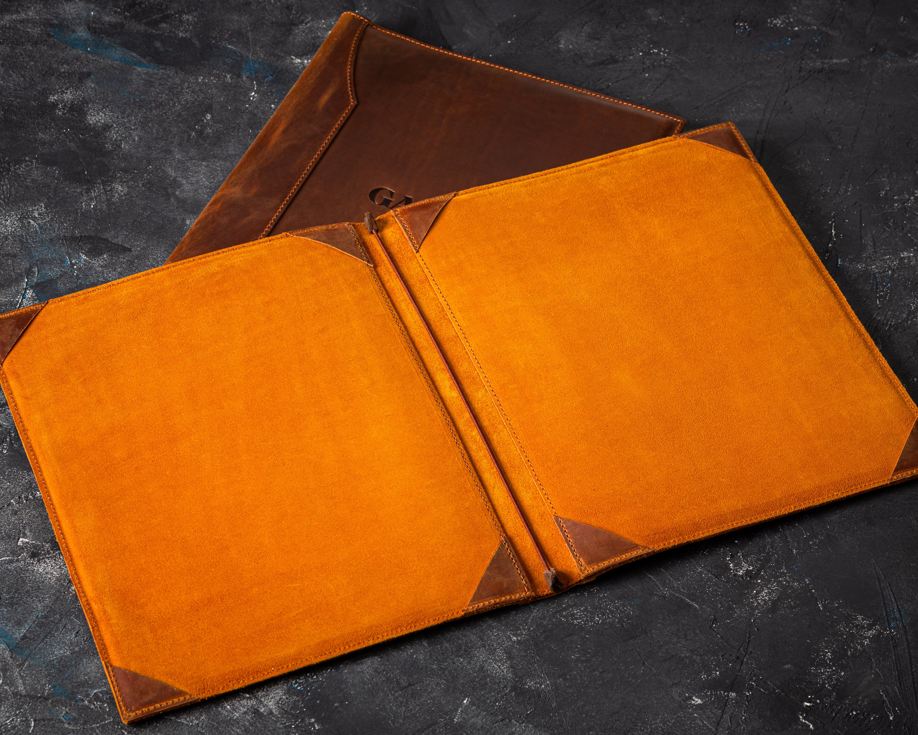 Handmade Leather Menu Cover with 4 Corner Page Holders, Premium Quality, Available in 8.5 x 5.5, A5, 8.5 x 11, A4, 8.5 x 14