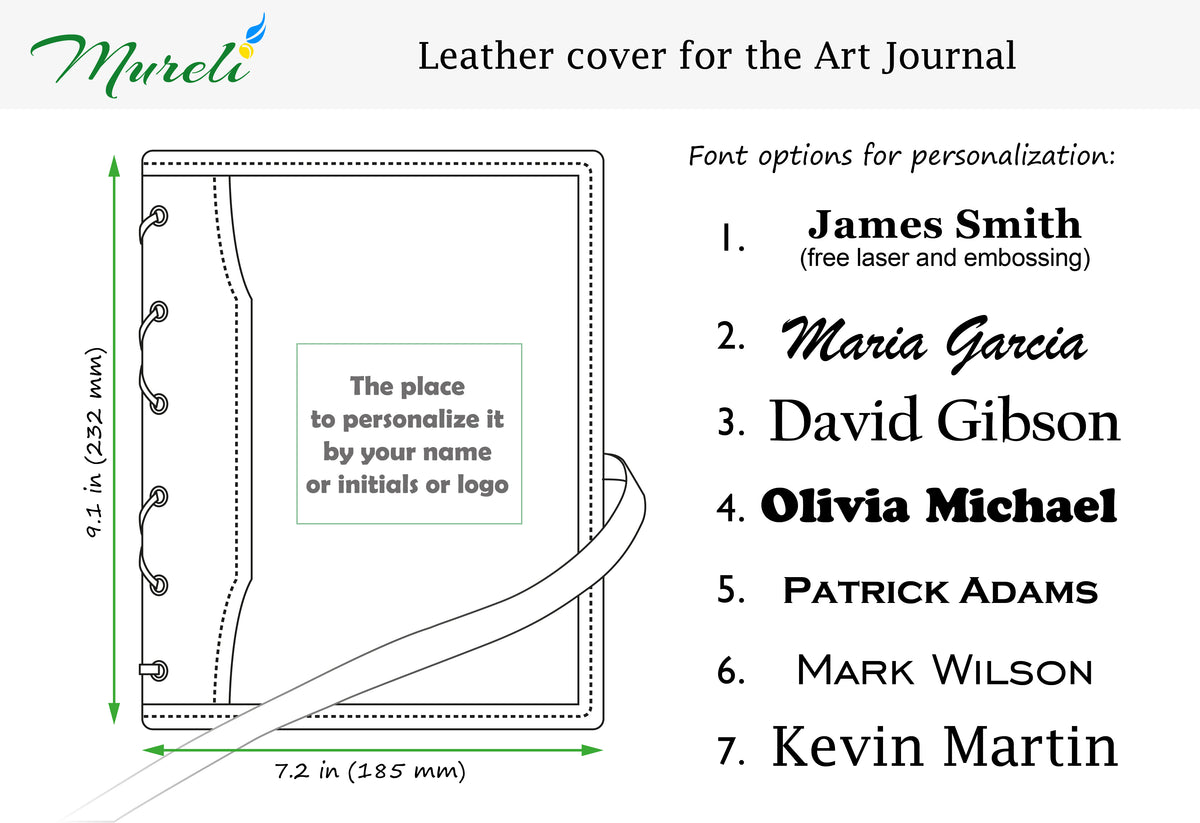 Compact Chestnut leather A5 sketchbook organizer size and personalization options