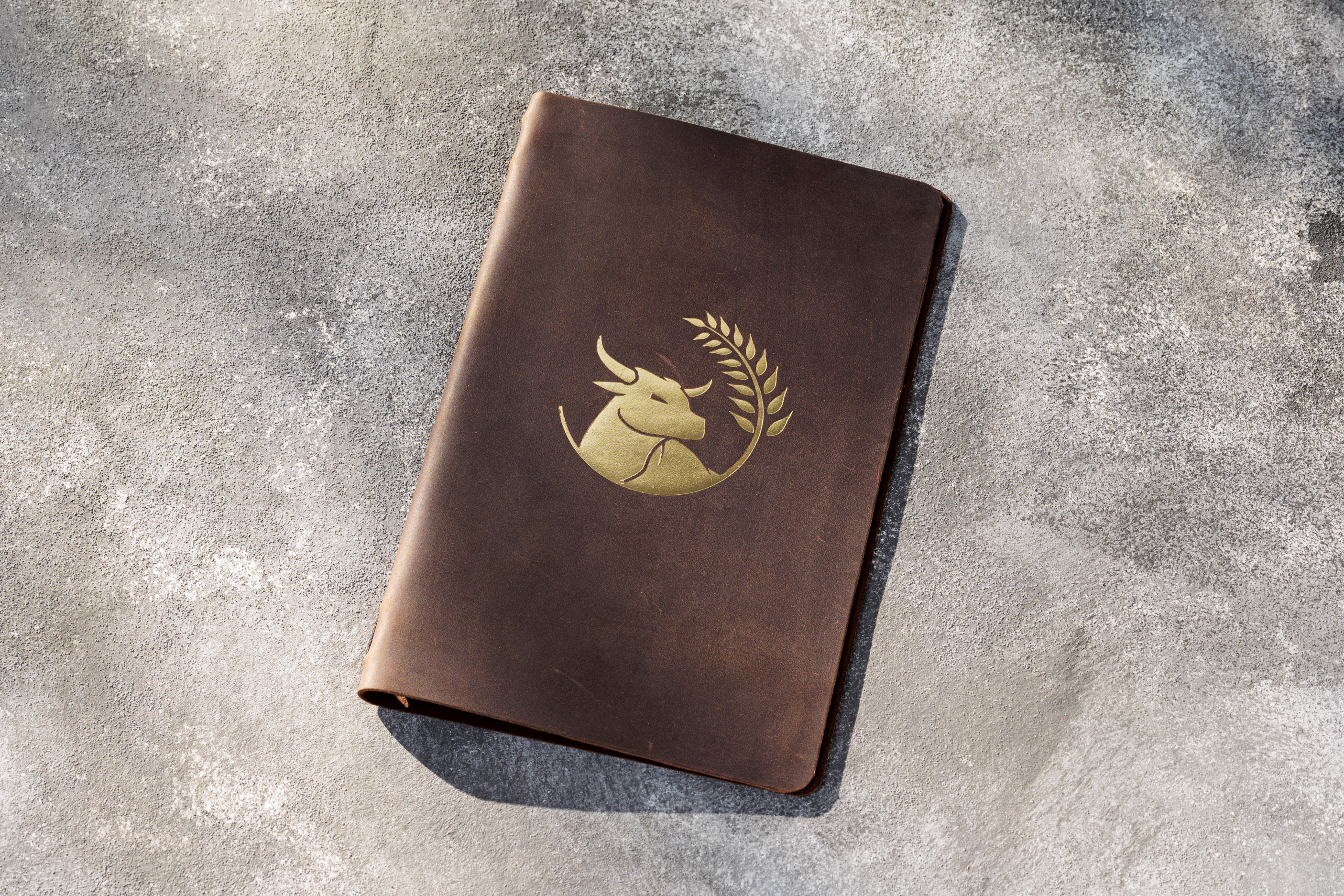 Custom Logo Brown Leather Menu Cover | Elastic String Binding | Hospitality Menu Folder