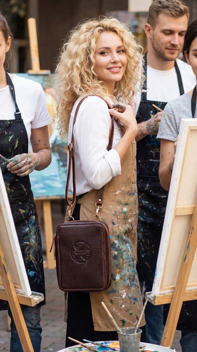 Handmade Leather Art Bag with Brush Holders | Personalized Artist Gift | Travel Sketchbook Organizer for Drawing Supplies