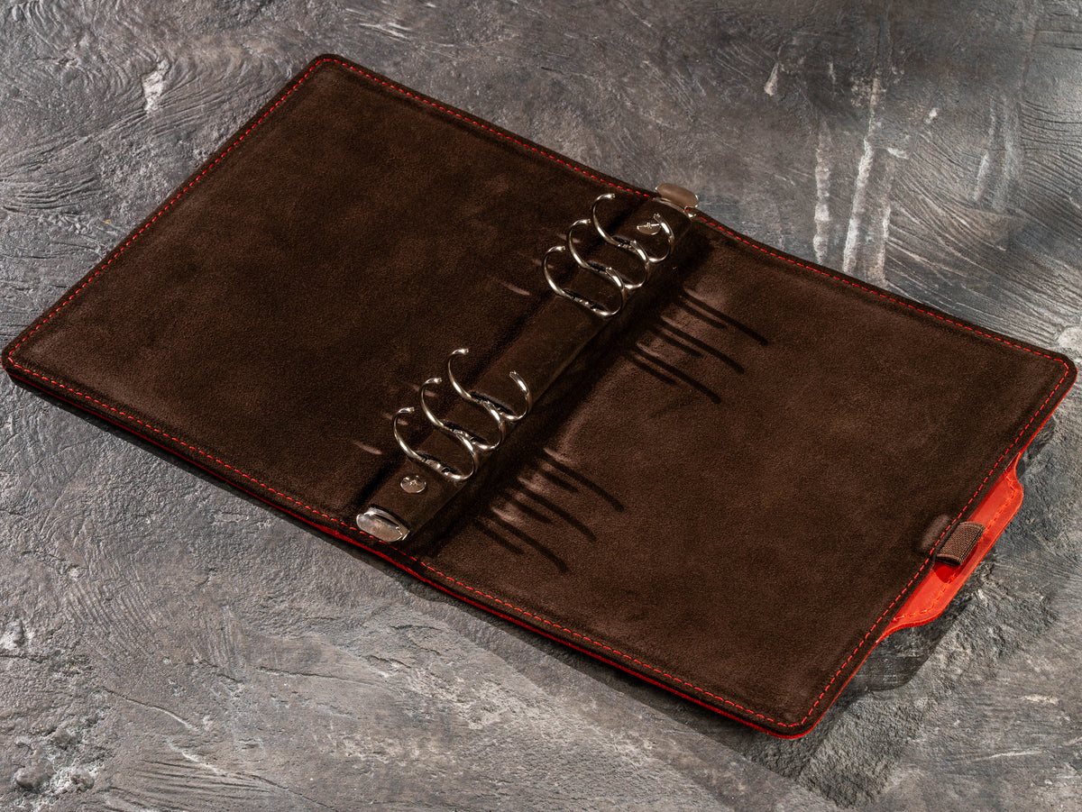 Red leather A5 and 8.5 x 5.5 notebook with refillable lined paper and ring binding