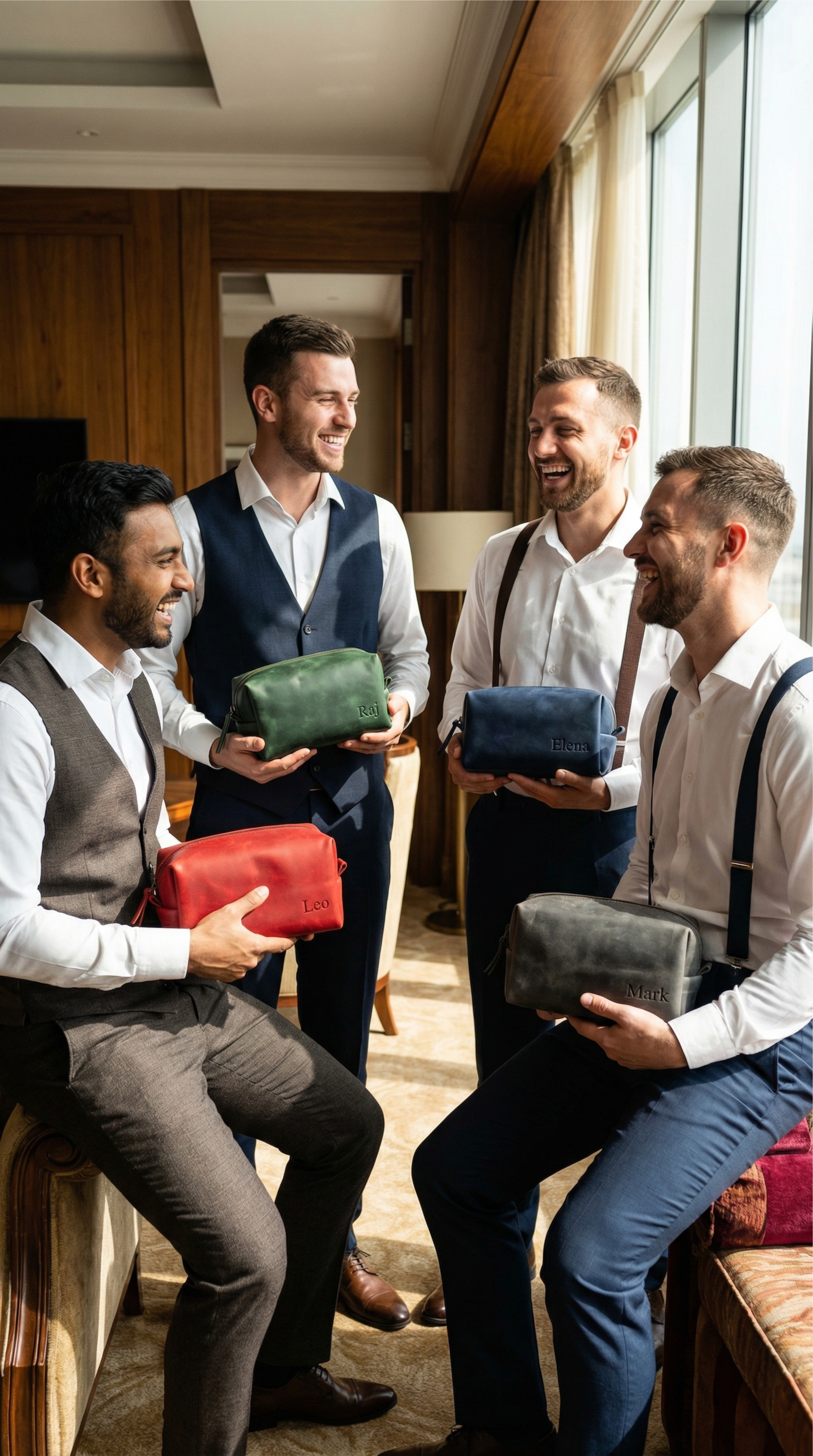 Cognac Leather Toiletry Bag – Personalized Travel Dopp Kit