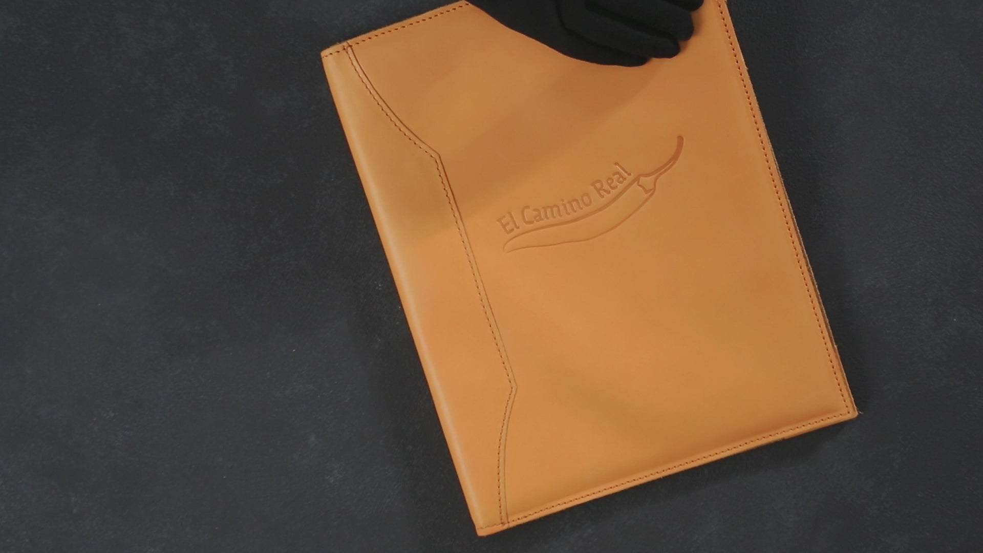 Personalized Camel Leather Guest Info Folder and Room Directory Cover with 4 Corner Page Holders
