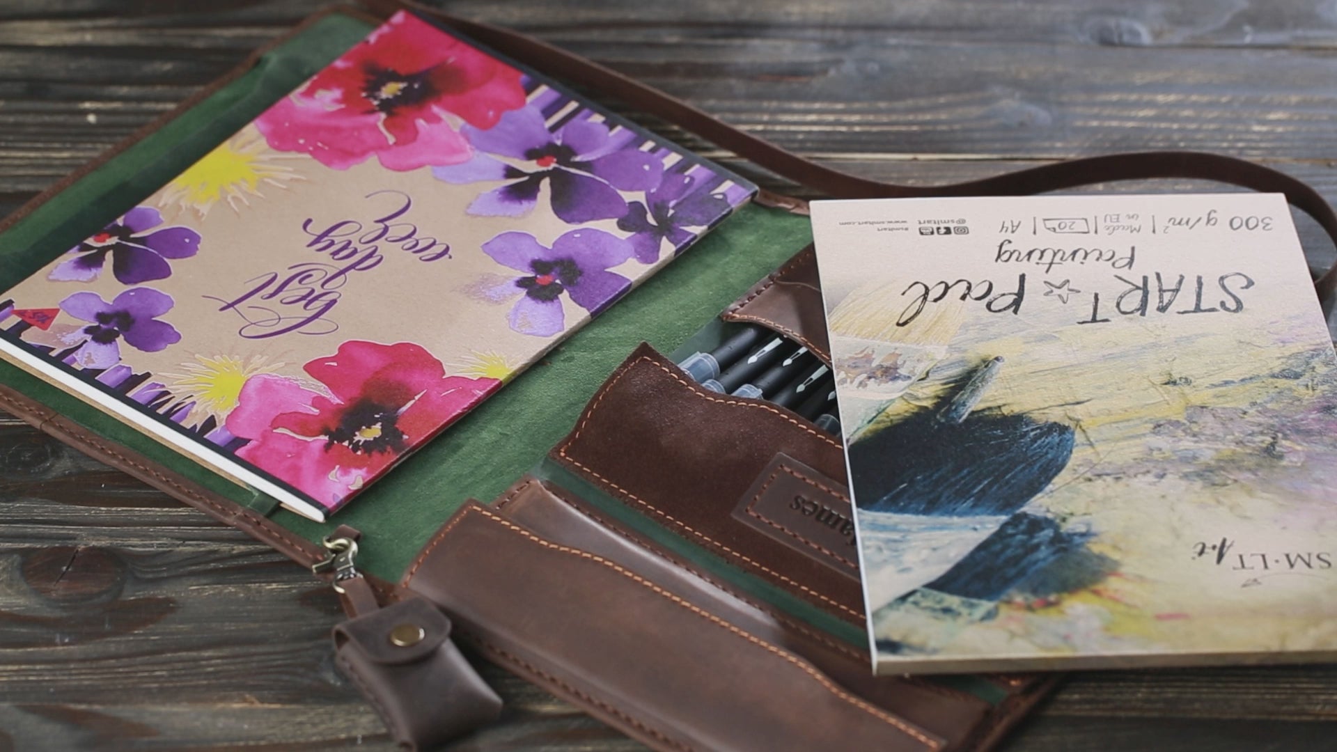 Leather Art Organizer with Pencils & Refillable Sketchbook | The Drawing Organizer with a Past