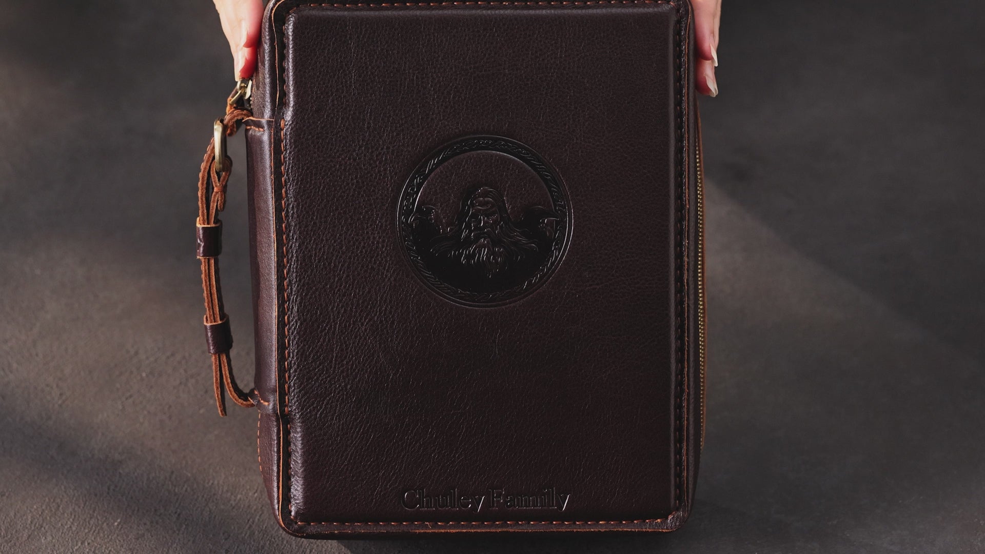 Personalized Dark Brown Leather Family Cash Storage Case with 4 Money Pockets | Mureli